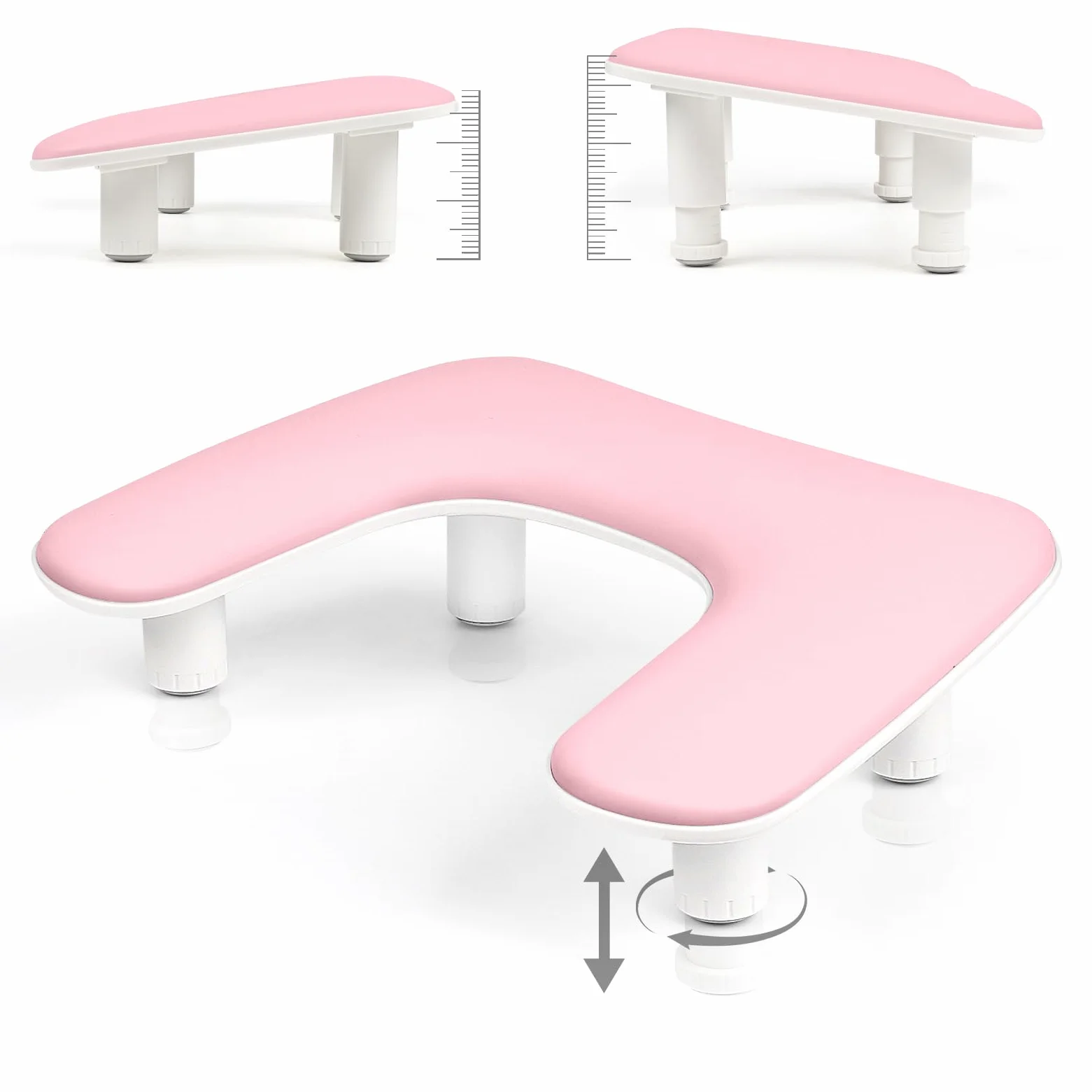Bracciolo per Nail Tech, regolabile in altezza a forma di U per manicure, grande poggia mano in pelle PU in microfibra per nail tech, bracciolo professionale per salone di bellezza (bianco) (rosa)