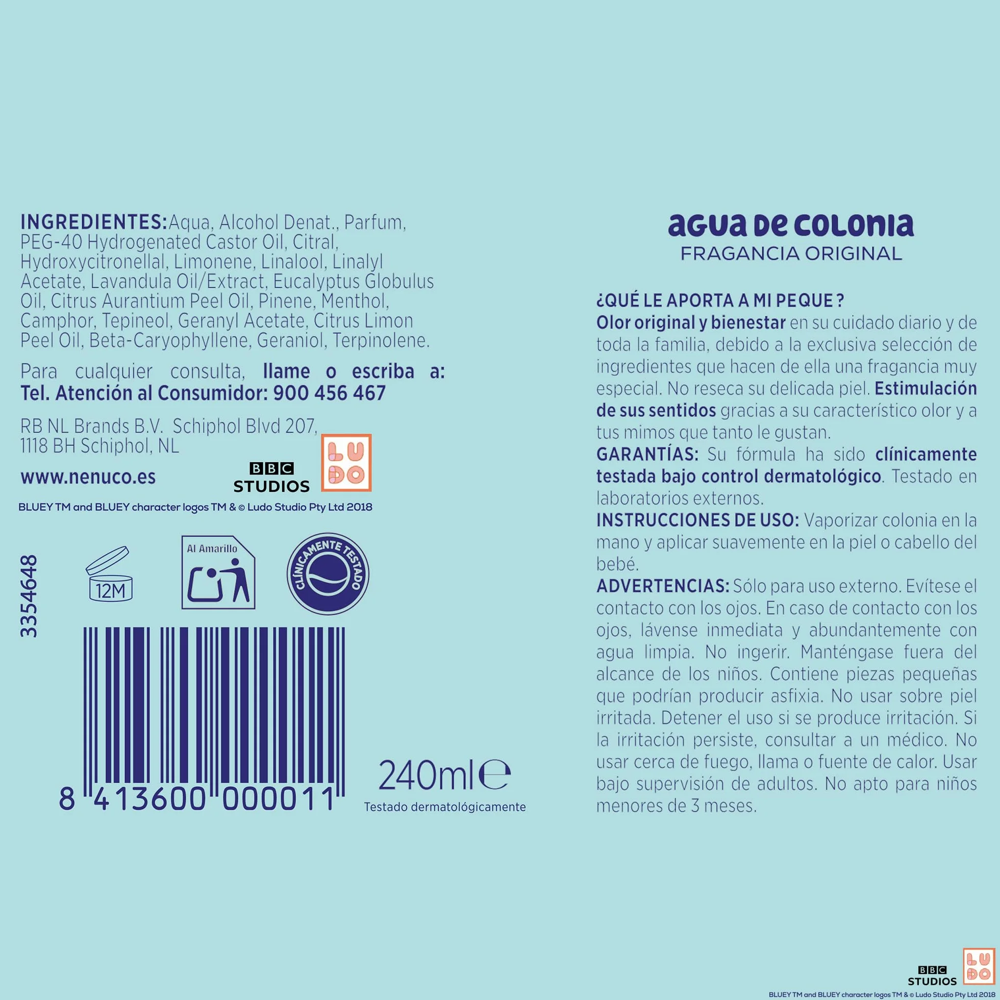 Nenuco Eau de Colonia Originale Bluey Edizione Limitata Spray 240 ml per Neonati