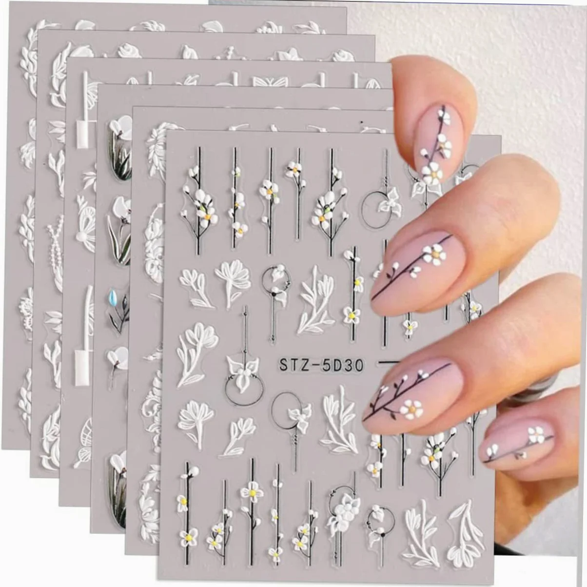Healeved 30fogli Adesivi Per Unghie Floreali Decorazioni Per Nail Art Embossed Facili Applicare Su Unghie e Lisce Per e
