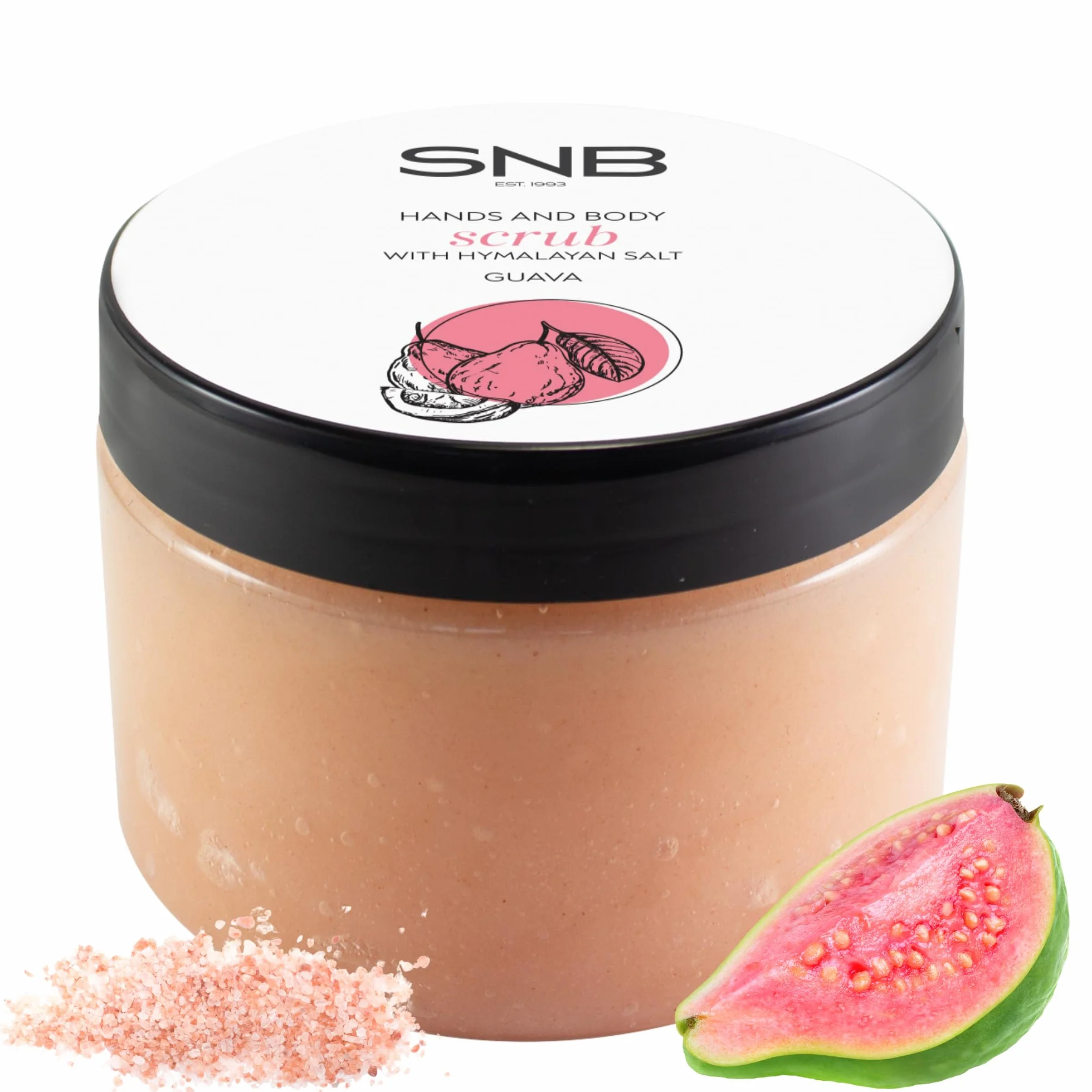 SNB - Scrub per il corpo professionale con sale dell'Himalaya e guava, 300 ml, cura naturale per la pelle liscia, con burro di karitè, scrub di sale idratante per uomo e donna