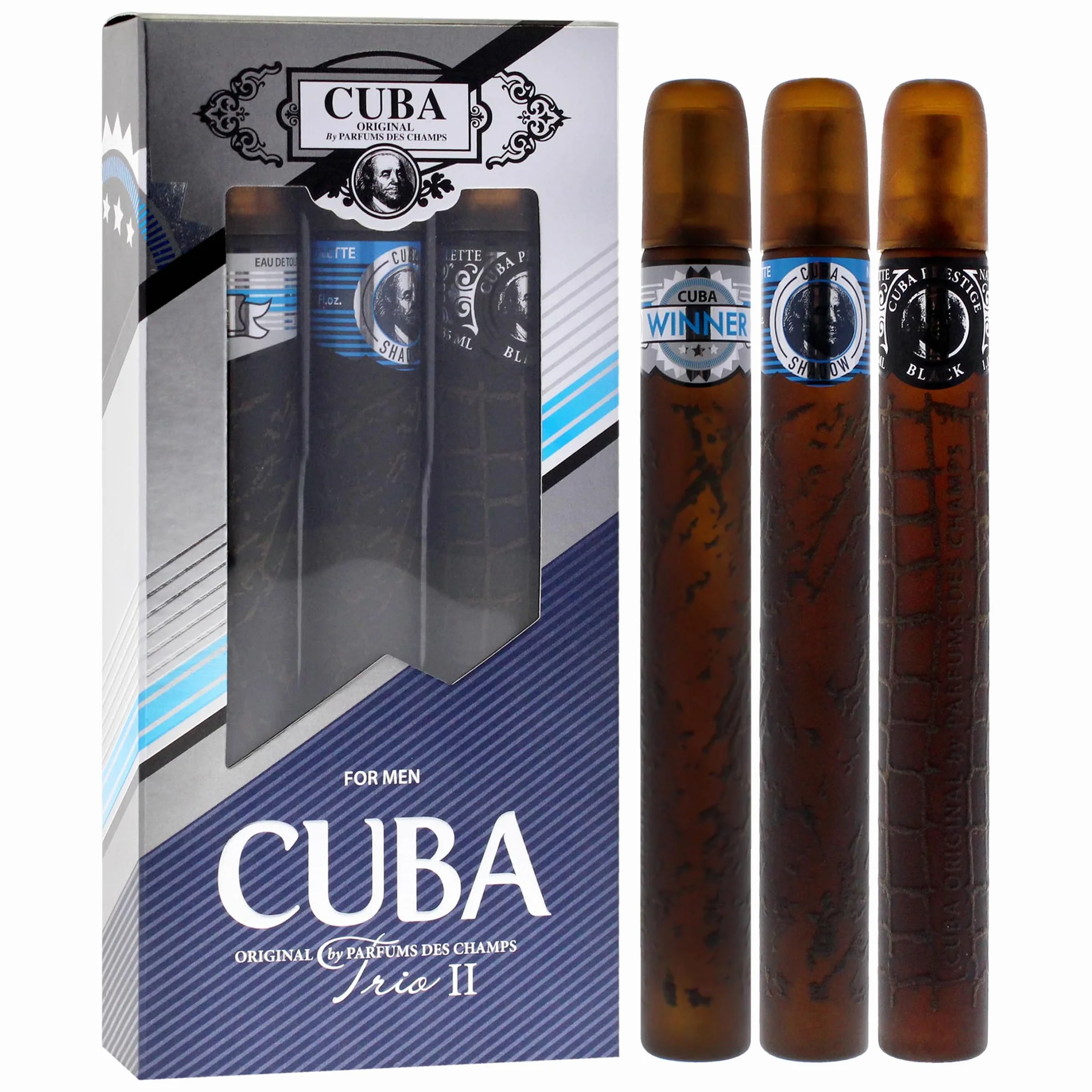Cuba Set regalo profumo da uomo: Winner, Shadow, Prestige Black, 3 pezzi EDP spray da 33,2 g