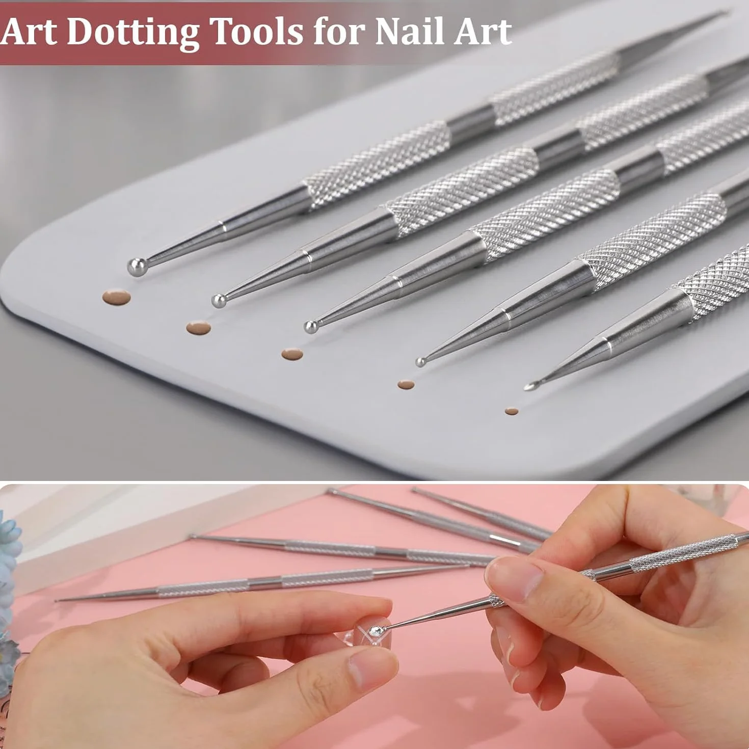 5 Pezzi Strumenti Nail Estremità Sfera, Strumenti Punteggiatura, Strumento Punteggiare Acciaio Inossidabile, Pennello Unghie Acciaio, Pennelli Unghie, per Disegni Unghie Smalto Gel, Intaglio, Ecc