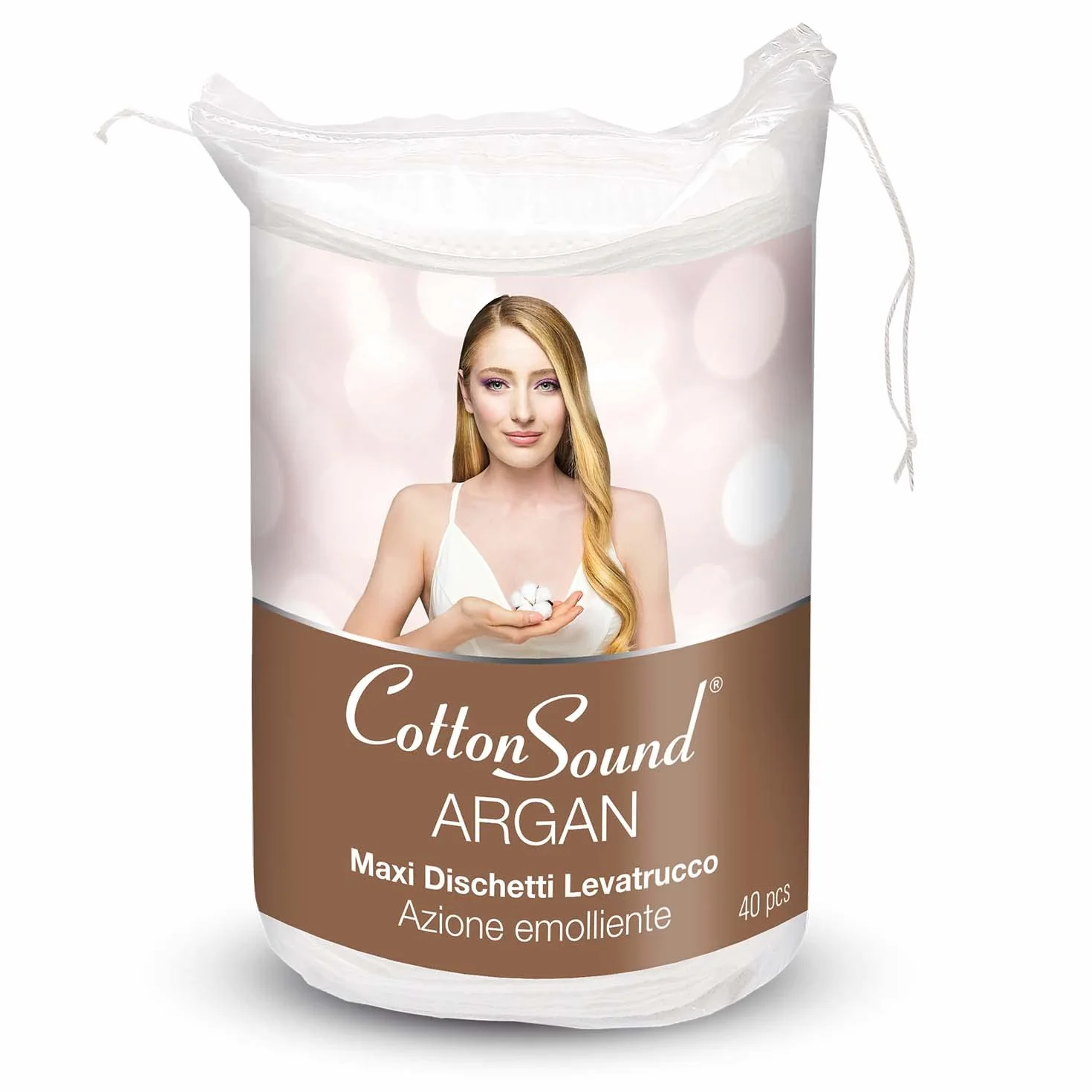 COTTON SOUND ARGAN Maxi Dischetti Struccanti 40 Pezzi, Dischetti 100% Cotone con Microcapsule d'Argan, Azione Emolliente, Lato Liscio e Lato Goffrato, Made in Italy