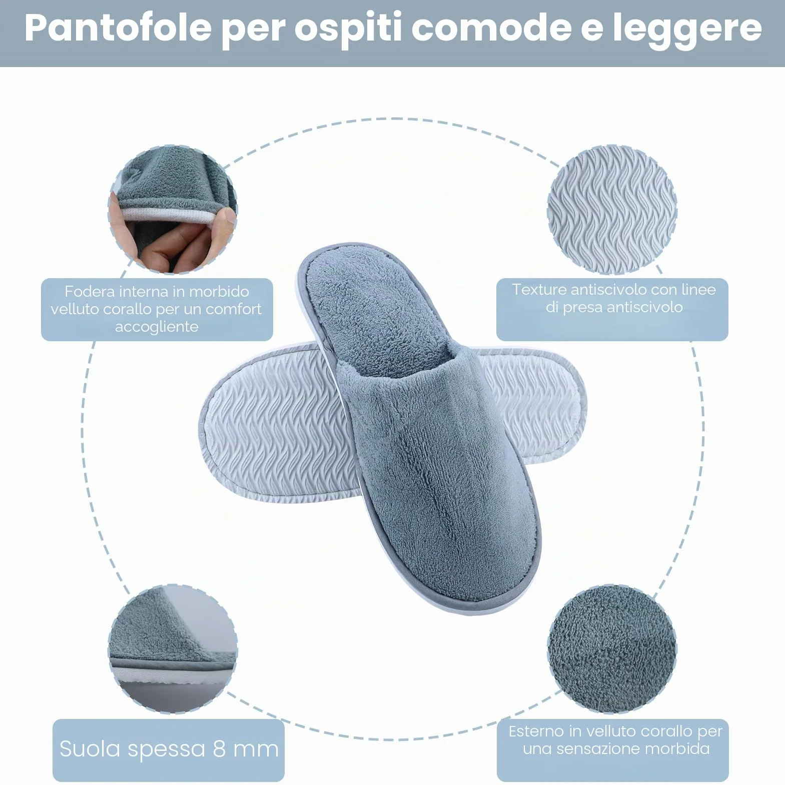 4 Paia Ciabatte Monouso per Hotel e Ospiti in Coral Velvet, Pantofole Punta Chiuse per Casa, Spa, Bagno, Uomini e Donne, Travel Home