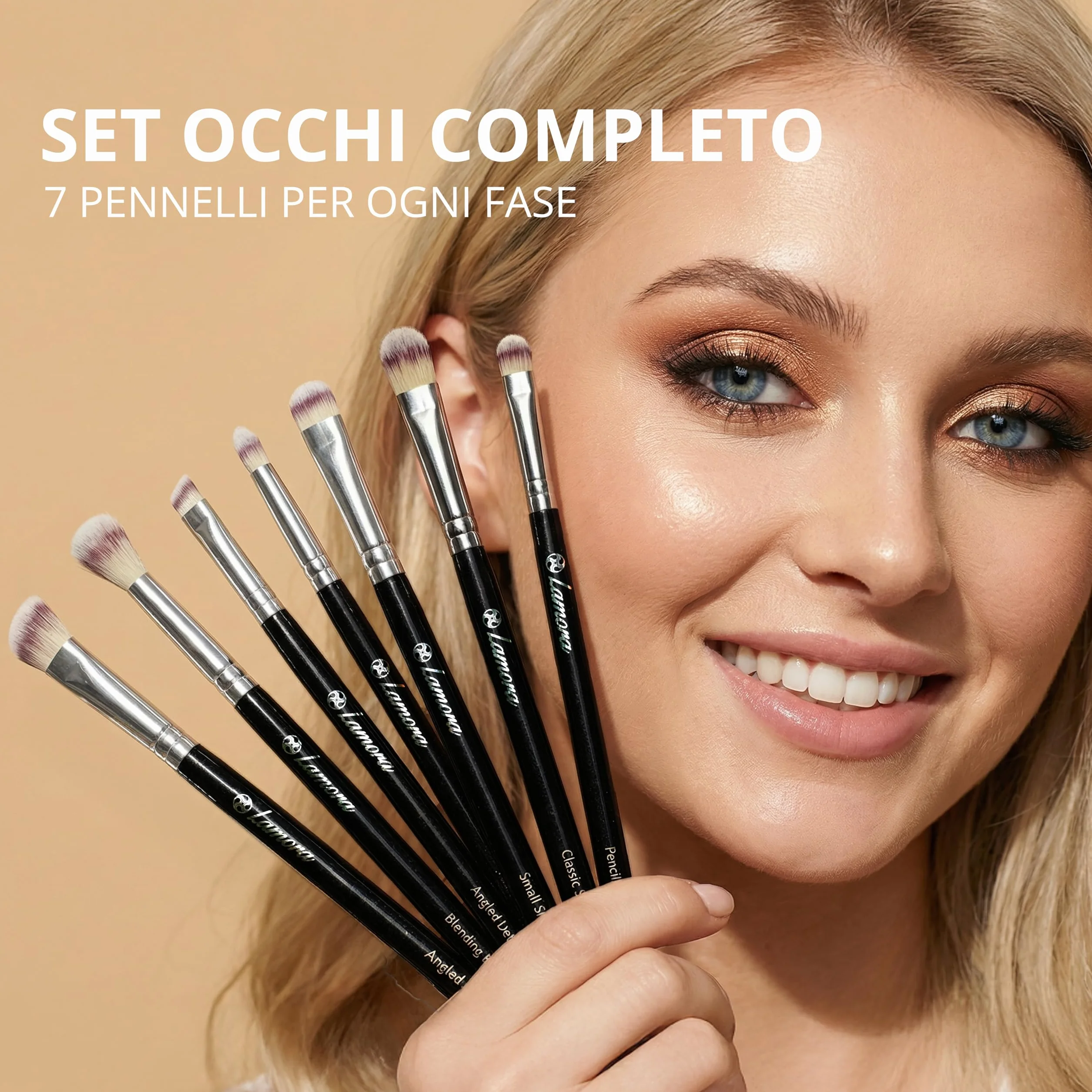 Pennelli per Trucco Occhi Professionali - Make Up Kit di Pennelli per Ombretti, Eyeliner, Sfumato - La Miglior Scelta di Pennelli Essenziali di 7 Pezzi - Matita, Ombretto, Conico, per Definire