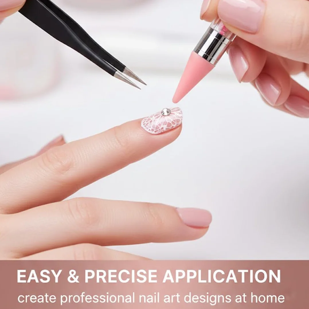 2 Set Penna di Cera per Strass Unghie con Punte di Ricambio e Pinzetta, Penna per Nail Art di Precisione, Brillantini Unghie, Strass Nail Pen per Decorazioni Unghie e DIY