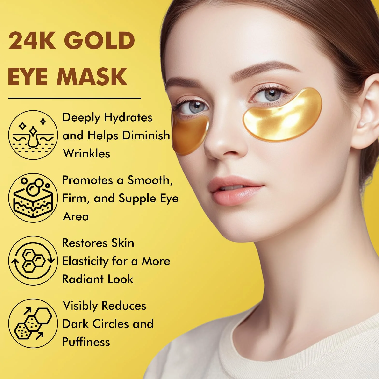 60 Pezzi Patch Contorno Occhi, Patch Occhiaie e Borse in Gel per Sotto gli Occhi, Maschera Contorno Occhi Idratante, Effetto Rinfrescante per Occhi Stanchi, Unisex (24K Gold)
