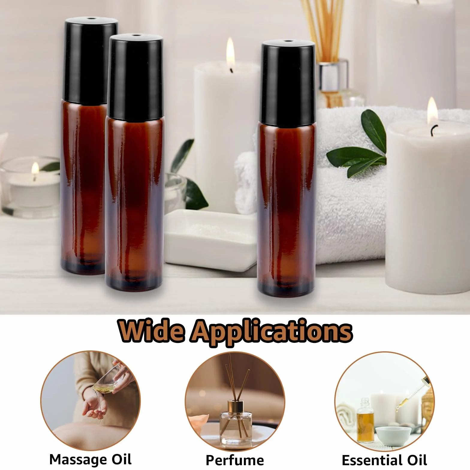 24 pezzi oli essenziali Roller bottiglie di vetro, 10 ml vuoto di vetro Roll-on bottiglie, marrone Roll on bottiglie di vetro con imbuto, apri pipette, per oli essenziali