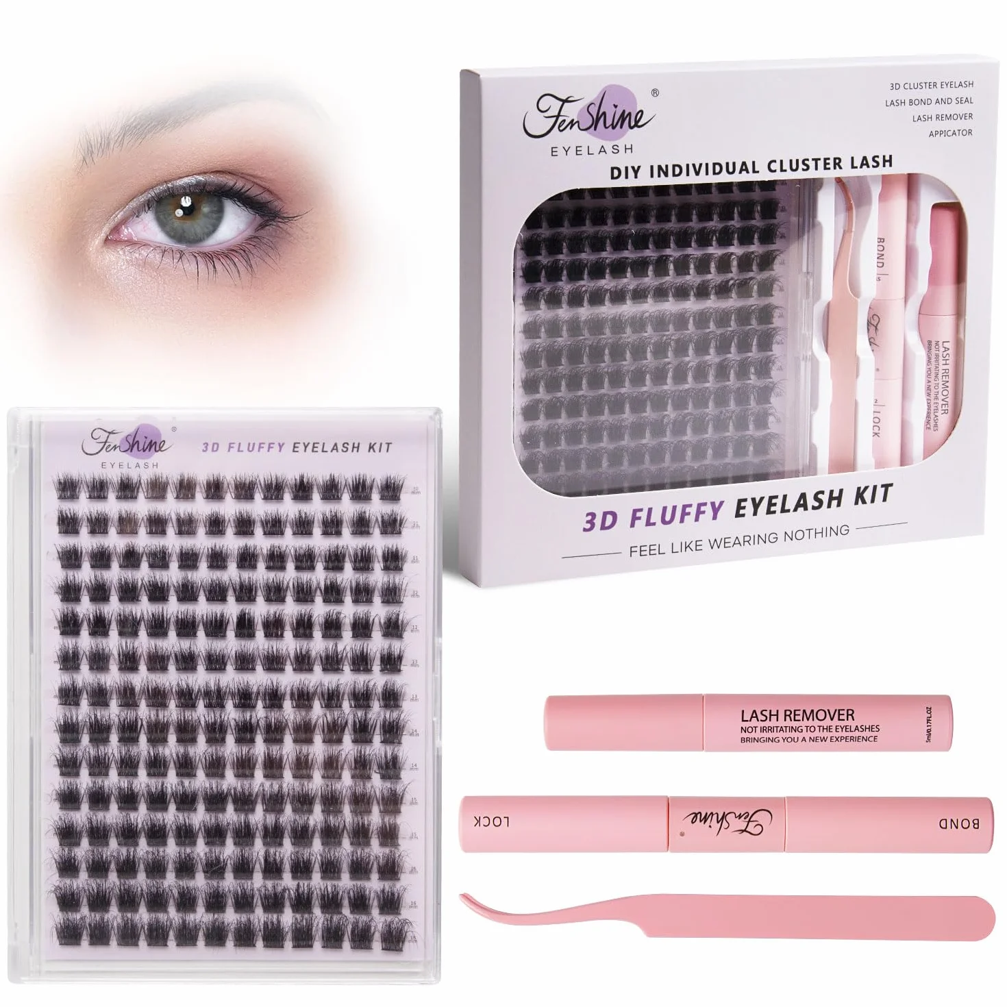 Fenshine Ciglia Finte Cluster Morbide T50 Eyelash Extension Kit