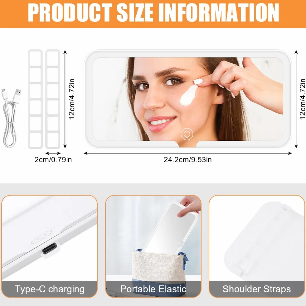 Specchio cosmetico a LED ricaricabile con 3 modalità luce e touch screen per neonati e bambini