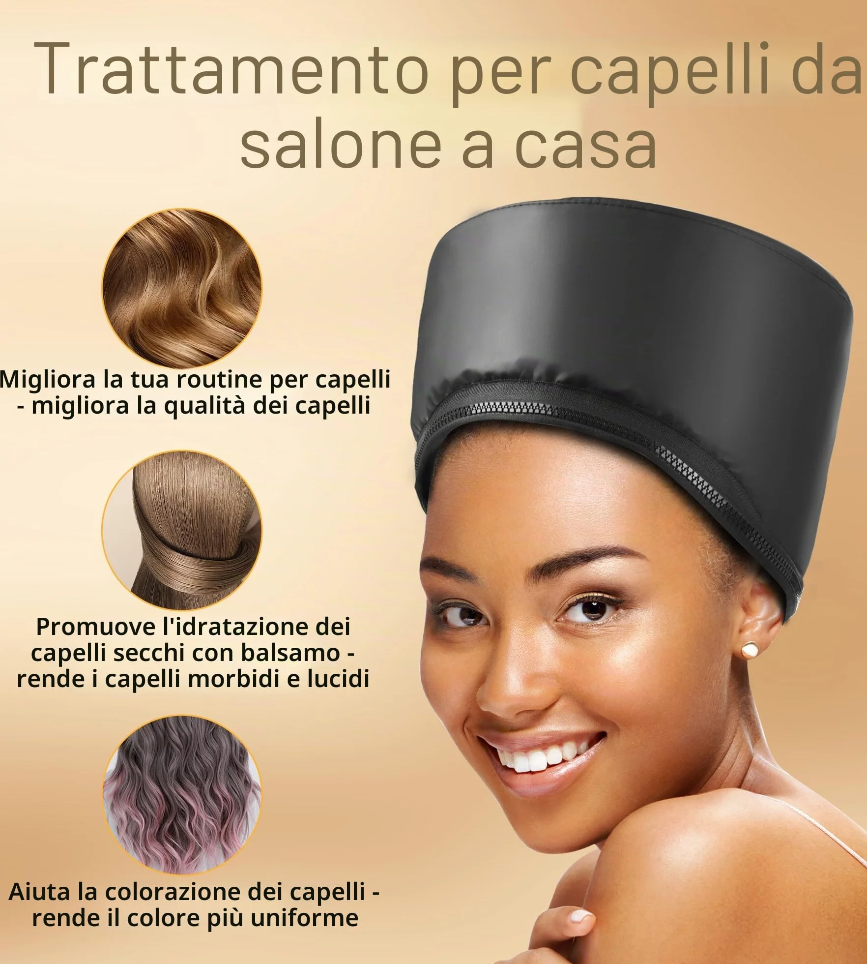 Cuffia Termica per Capelli, Cappello termico per Capelli Elettrico, Cuffia Cappuccio con 2 modalità di temperatura per Hair Cura Casa, salone (Nero)