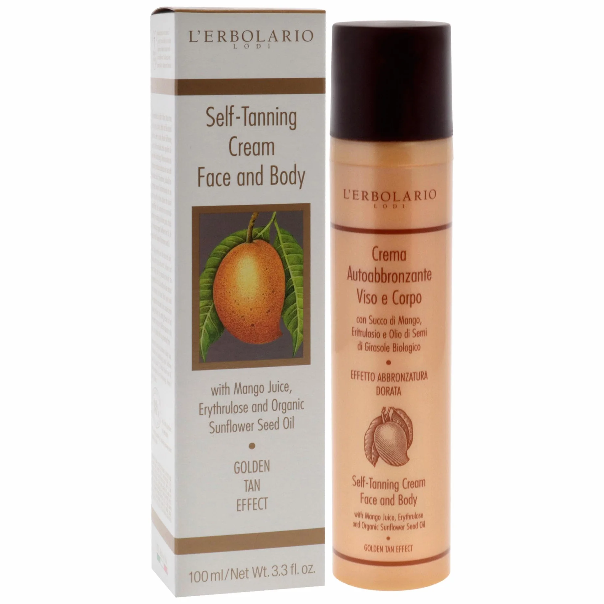 L'Erbolario Crema Autoabbronzante Viso e Corpo 100ml - Succo di Mango, Ritrulosio, Olio di Semi di Girasole Biologico - Abbronzatura Dorata AIRLESS Made in Italy