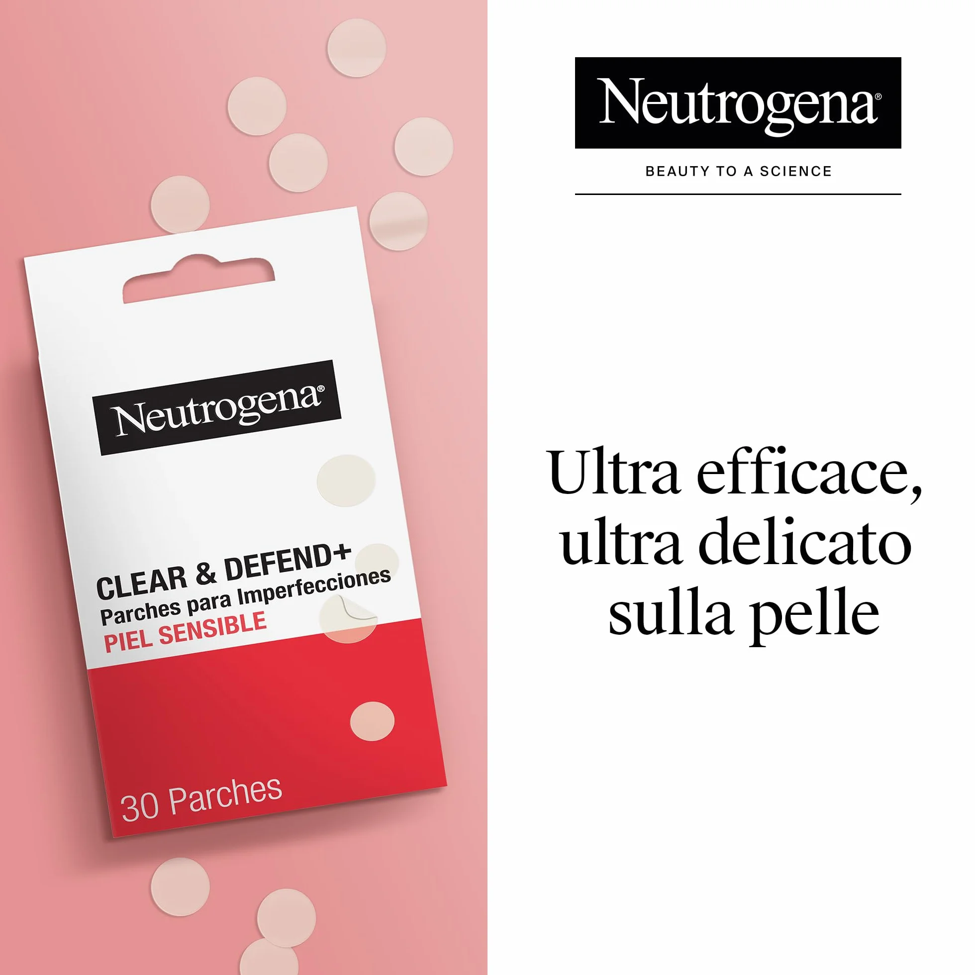 Neutrogena Clear & Defend+ Cerotti per Imperfezioni 30 pezzi, Patch brufoli idrocolloidali anti-imperfezioni, Cerotti brufoli per tutti i tipi di pelle, Pimple patches anti-acne delicati