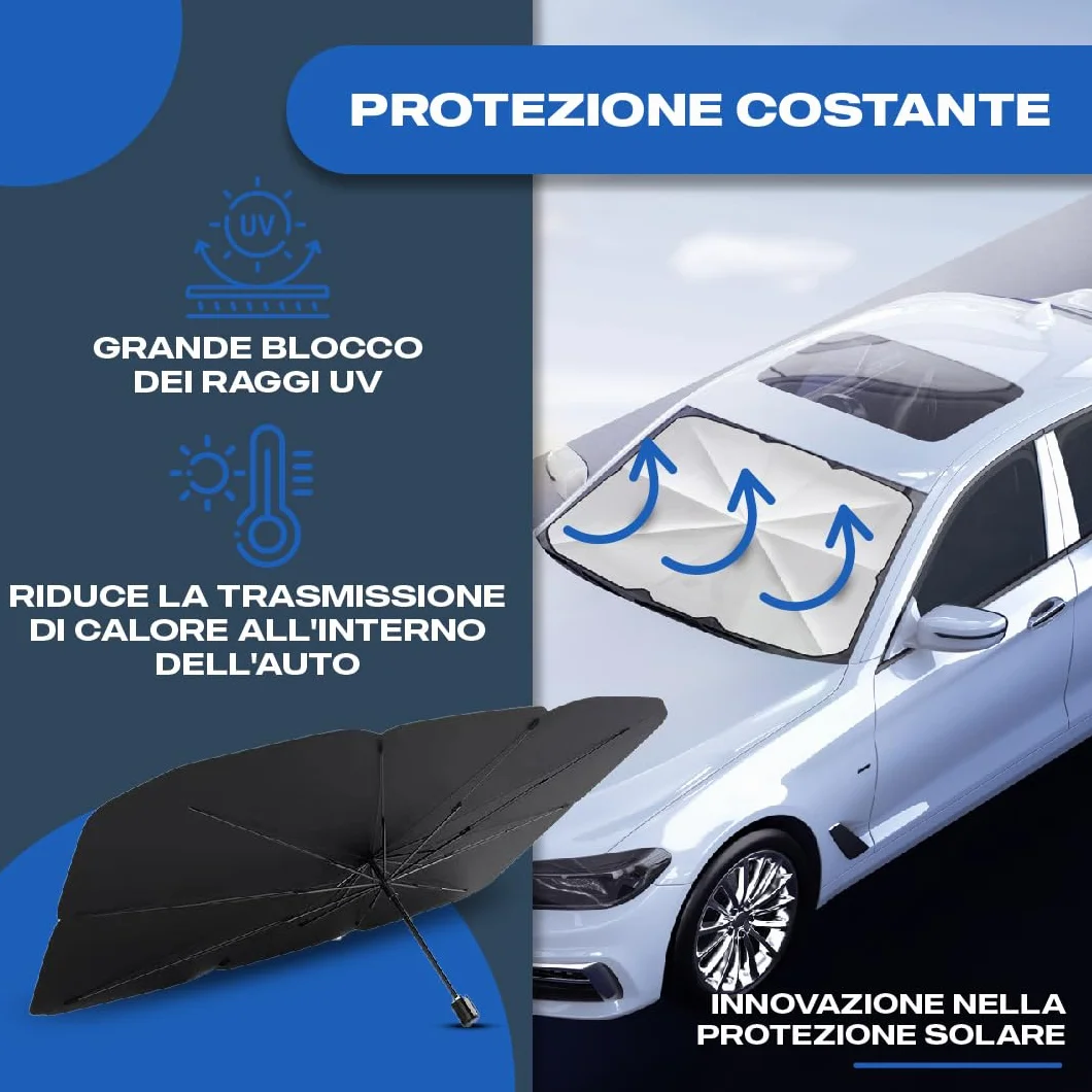 Parasole Auto Protezione Solare Anteriore 140x80cm UV Resistente