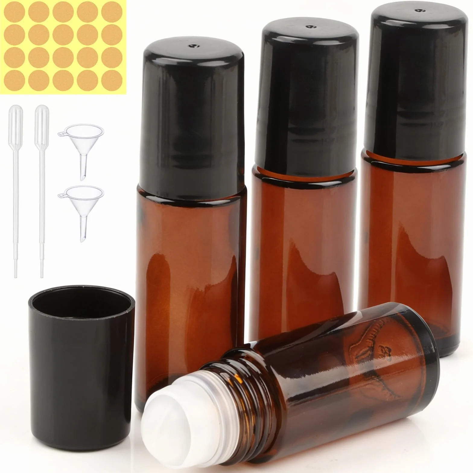 30 ML Roll on Bottiglie di vetro per olio essenziale, 4 pezzi Roll on Bottiglie vuote ricaricabili Rollon (marrone)