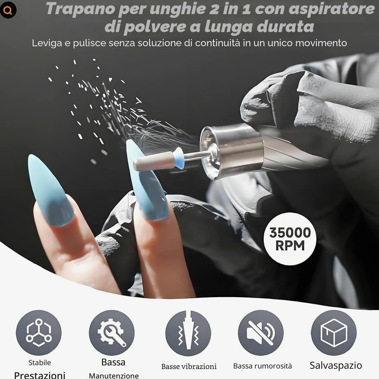 Aspiratore e Fresa Unghie 2-in-1 Professionale, 30.000 Giri/Min Motore Brushless, Silenzioso ≤68dB, Kit Manicure Elettrico per Nail Artist