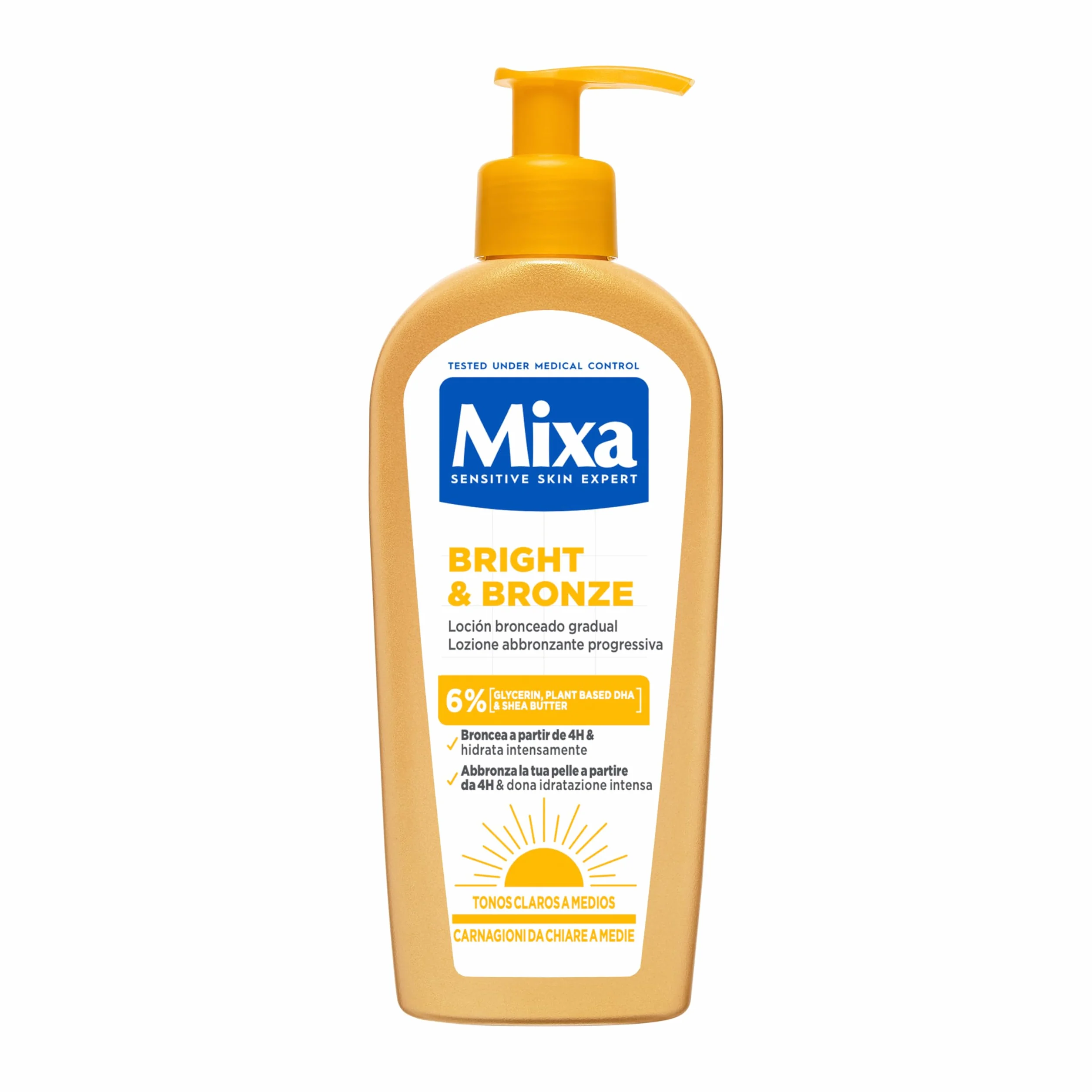 Mixa Lozione Abbronzante Viso Corpo 250 ml Carnagioni Chiare Medie Abbronzatura Progressiva Naturale DHA Vegetale Glicerina