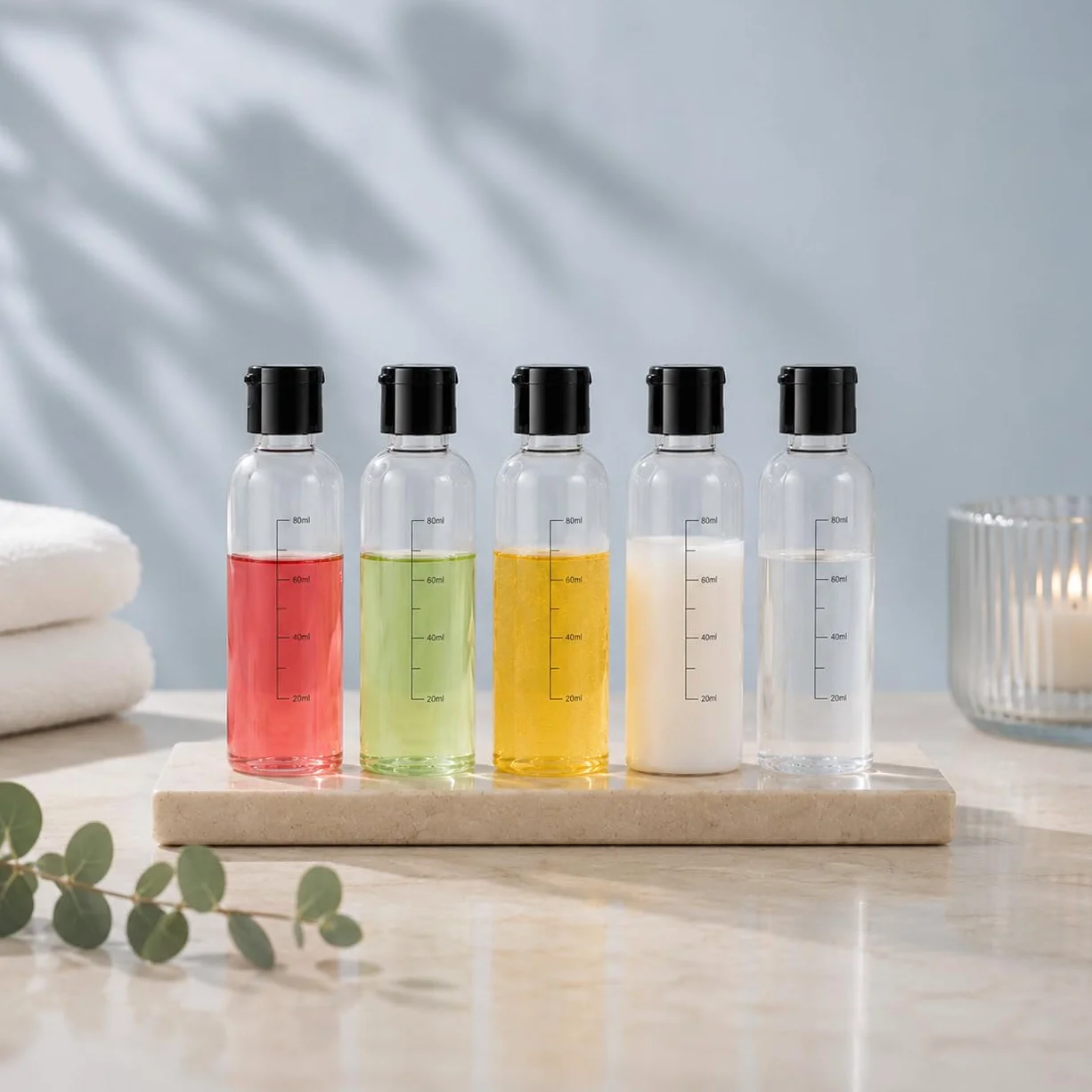 bottiglie da viaggio da 100 ml di plastica vuote,5 PCS flaconi da viaggio vuoti trasparenti per aereo ,Kit Contenitori Viaggio Liquidi in plastica, flacone trasparente per shampo lozione tonico viso