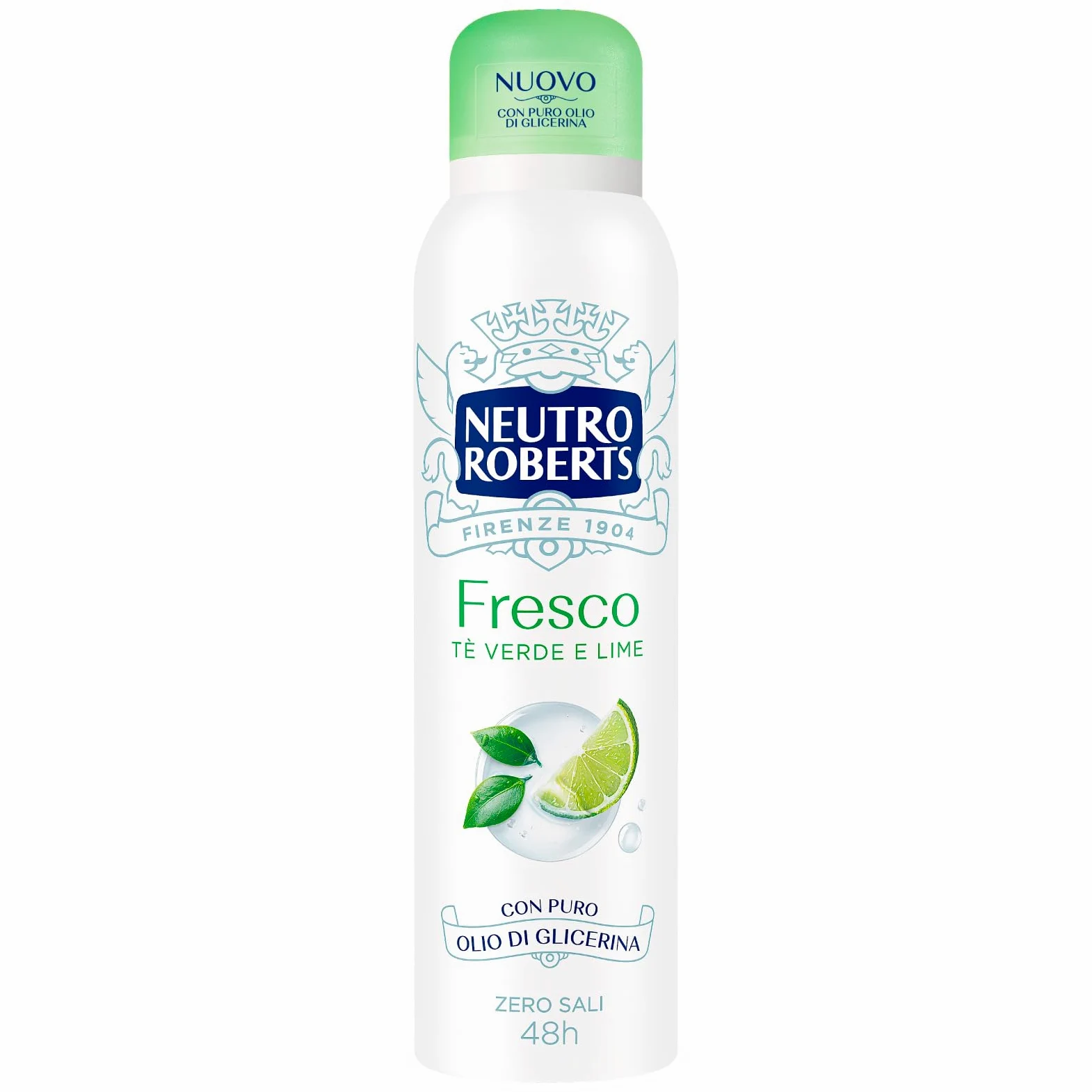 Neutro Roberts Deodorante Spray Fresco Tè Verde e Lime 48h Senza Sali di Alluminio per la Naturale Traspirazione della Pelle Formula Senza Polveri Non Lascia Macchie sui Vestiti - 8 Flaconi da 150ml