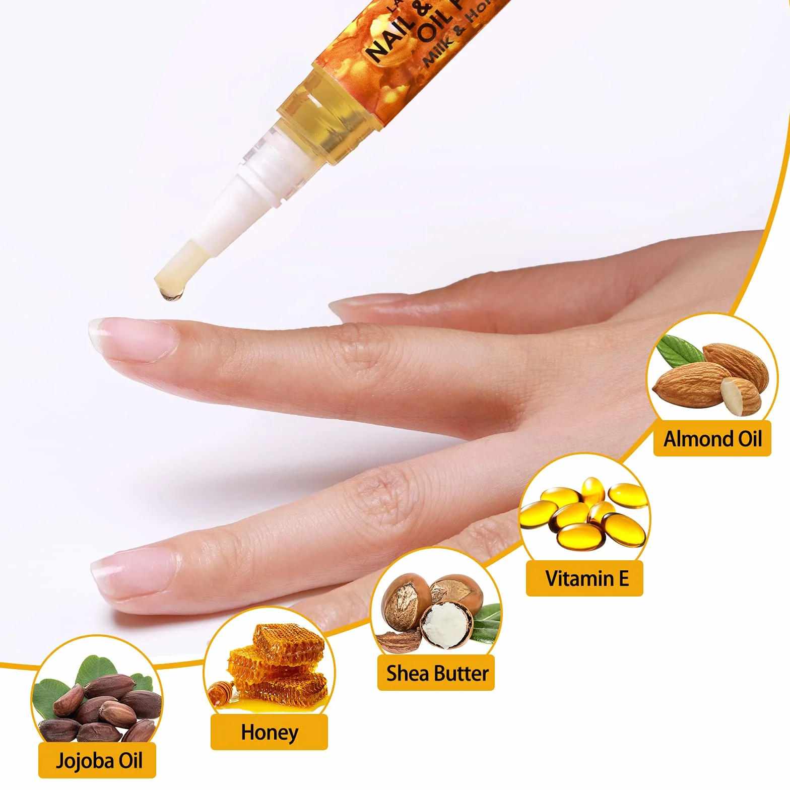 Lagunamoon - Penna a olio per cuticole per la cura delle unghie, 5 ml, con ingredienti naturali per idratare e nutrire unghie, per prevenire screpolature delle unghie, nocciole, latte e miele