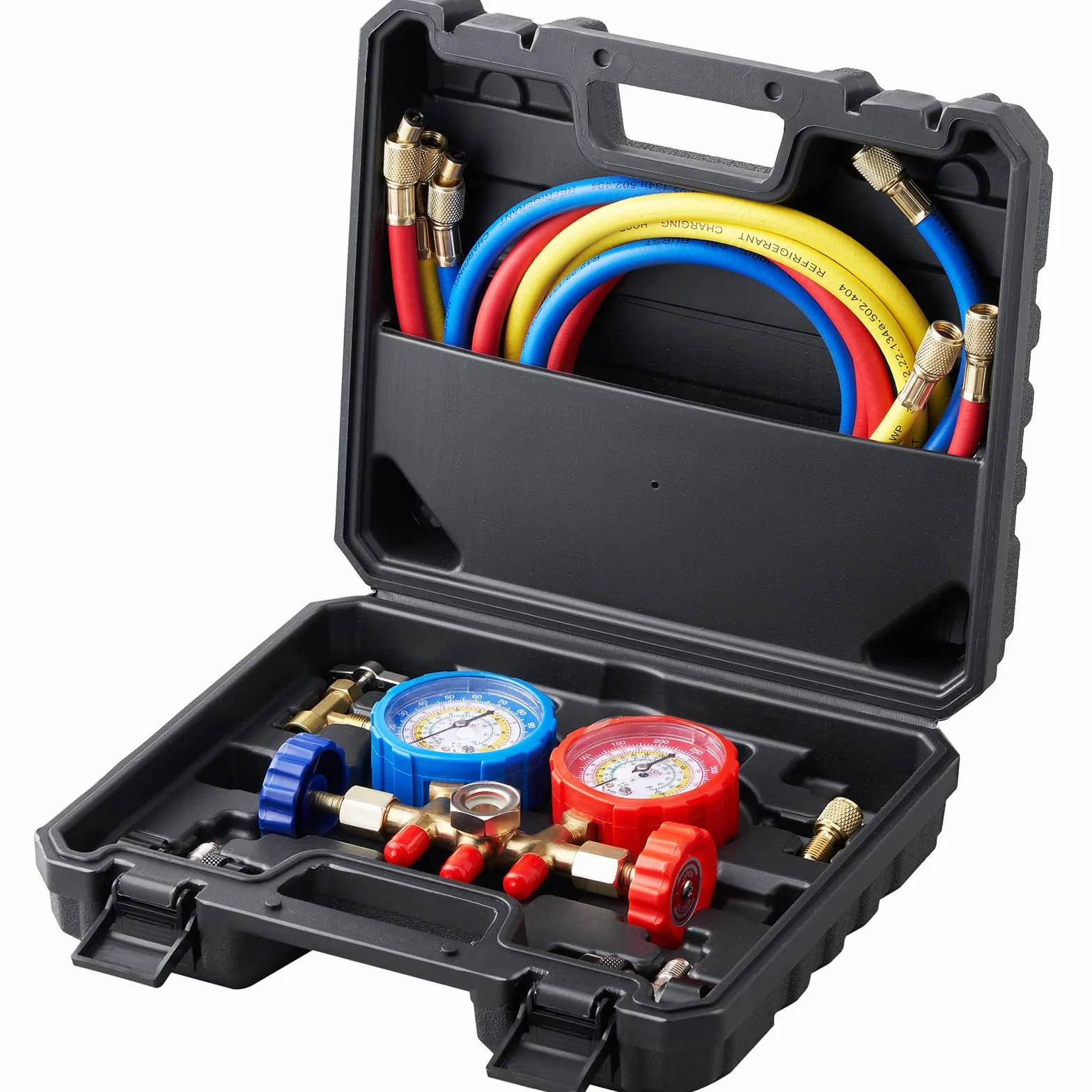 VEVOR Set Manometro Refrigeranti 3 Vie R134A R22 R12 R502 Aria Condizionata Auto AC Collettore Valigetta 28,4 x 25 x 8,9 cm