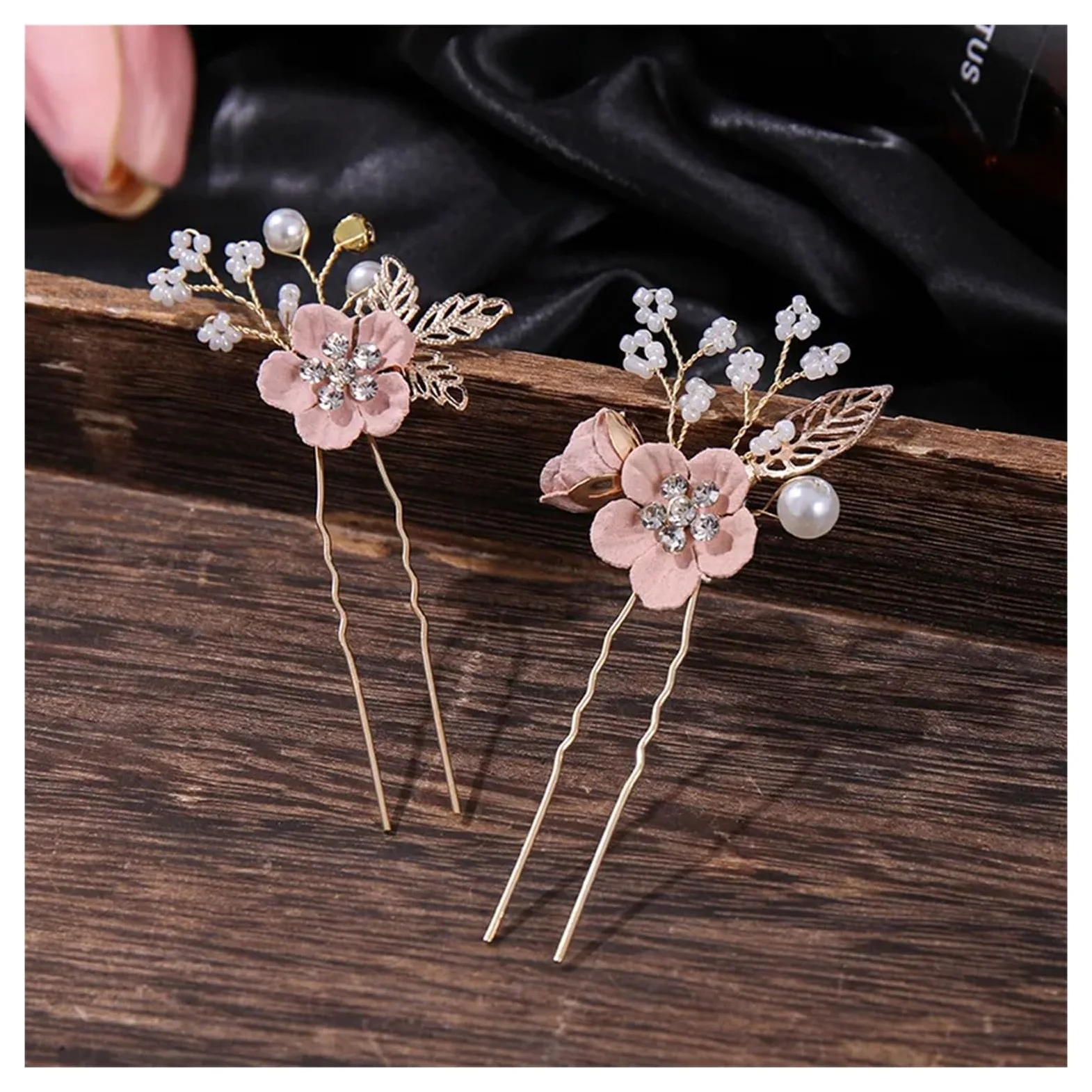 Fermacapelli a U Set di 4 pettini for capelli con fiori cristallo e forcine for, perle strass, set gioielli da sposa, accessori for nozze(White)