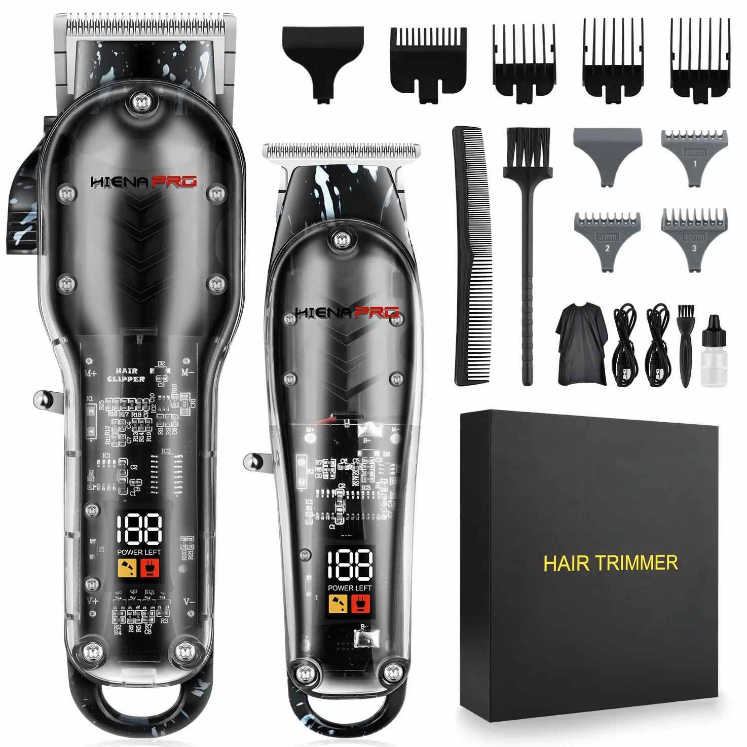 HIENA PRO Set di tagliacapelli da uomo con fodera a T, professionale, ricaricabile, senza fili, con display a LED, regalo per uomini