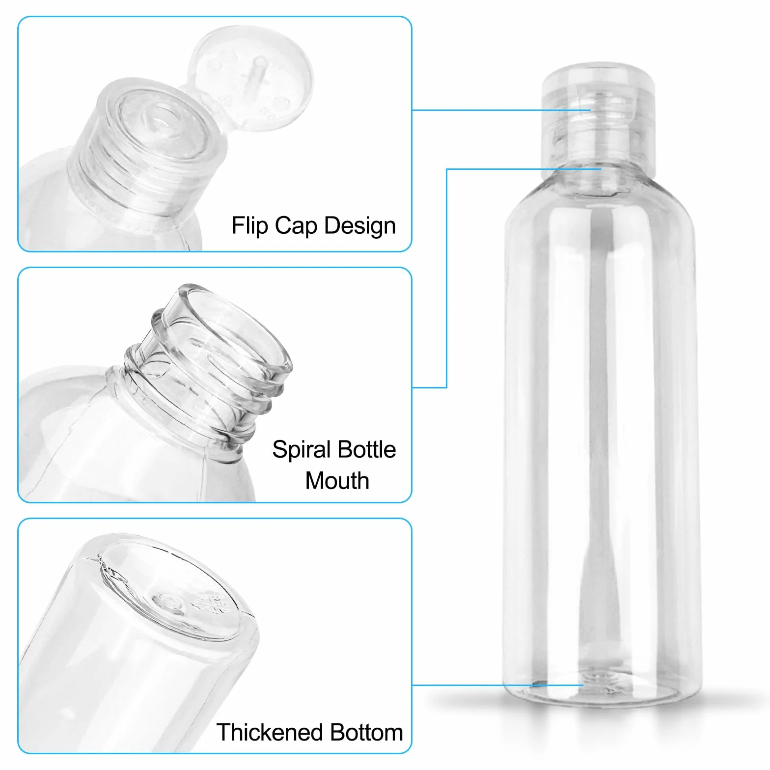 Newpop 10 Pezzi Flaconi da Viaggio 100 ml, Kit Contenitori Viaggio Liquidi, Boccette da Viaggio con 3 Piccoli Imbuti, Trasparente Bottiglie da Viaggio per Shampoo Creme Lozioni Liquide