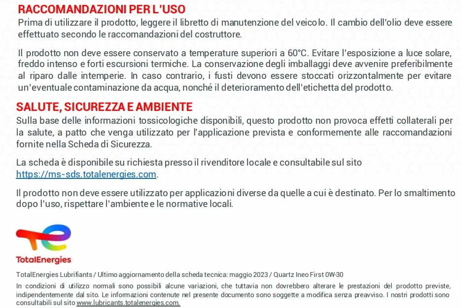 TotalEnergies Olio motore Total Ineo First 0W-30 5 Litri