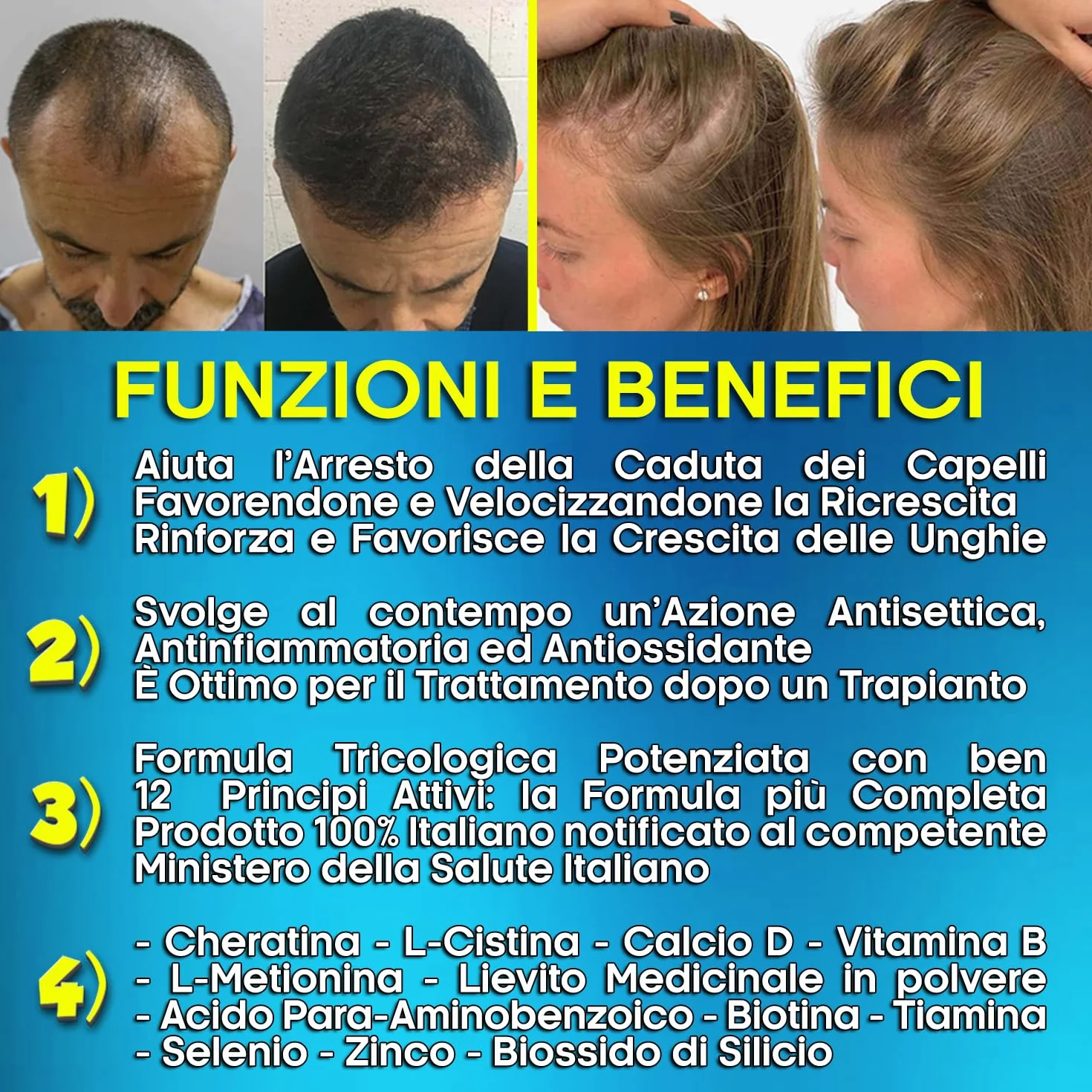 HAIR REBIRTH STRONG * 90 capsule * la Migliore Cura per i Capelli * Nuova Etichetta * Formula Tricologica: Cheratina Biotina Cistina Calcio D Vitamina B * Blocca la Caduta e fa Ricrescere i Capelli