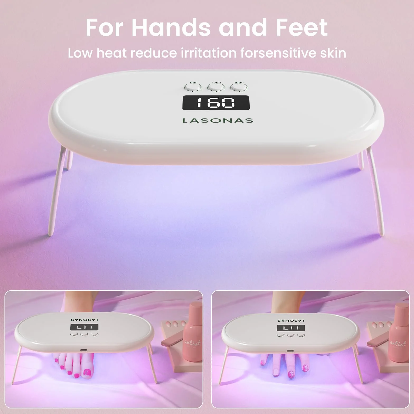 LASONAS Lampada UV LED per unghie per smalto gel 24 W Luce UV 3 Impostazioni timer asciugatura rapida polimerizzazione mini lampada portatile per adesivi e strisce gel salone di cura delle unghie per