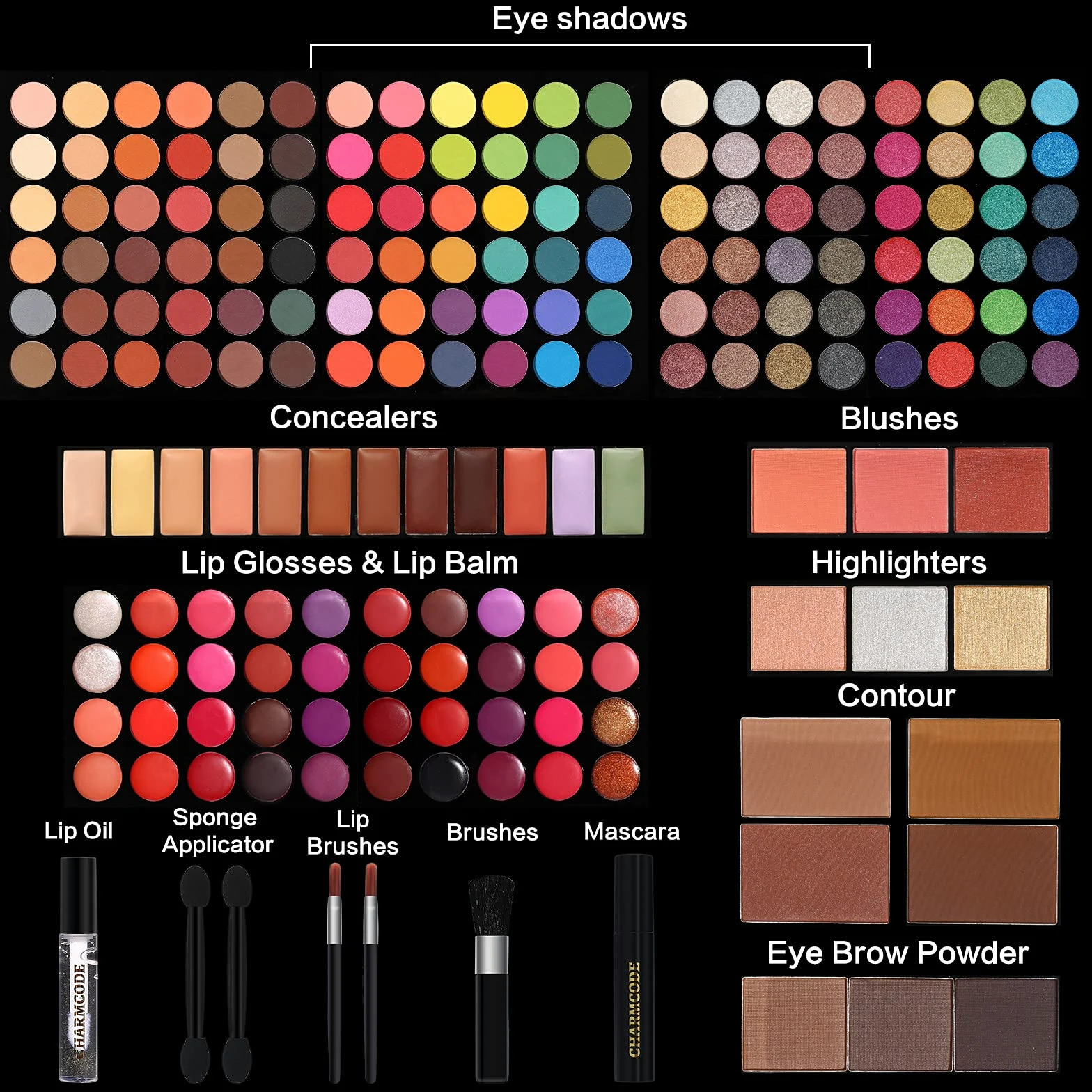 Valigetta per trucco professionale tutto in uno, per donne e ragazze, 186 colori | Valigetta per il trucco imbottita, set di ombretti in tutti i colori, come regalo per Natale, compleanno, San Valentino