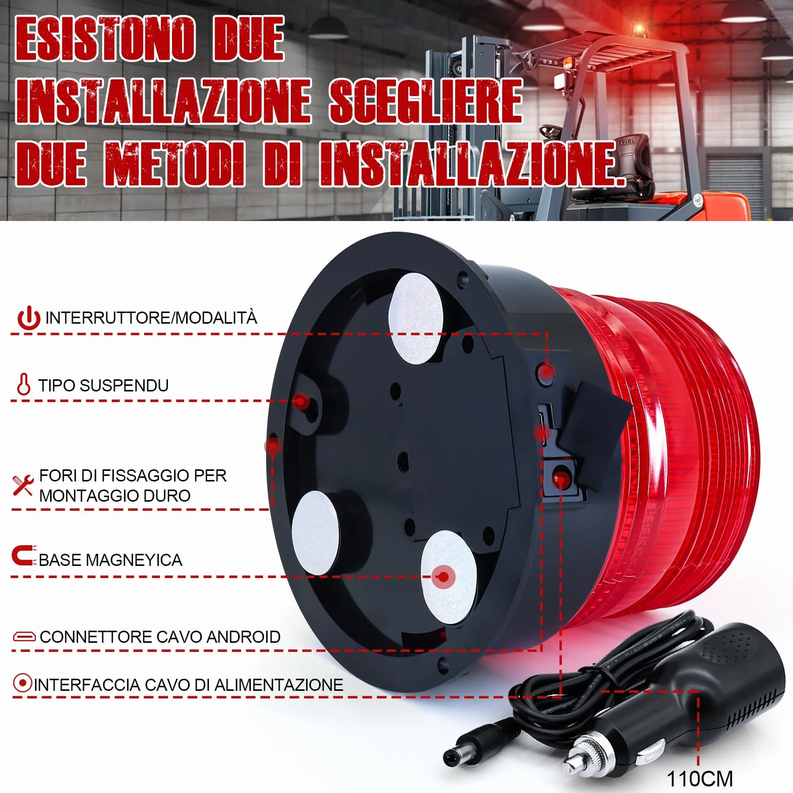 Dinfu lampeggiante LED a batteria 12V senza fili stroboscopico rosso luce rotante magnetica per camion trattore SUV