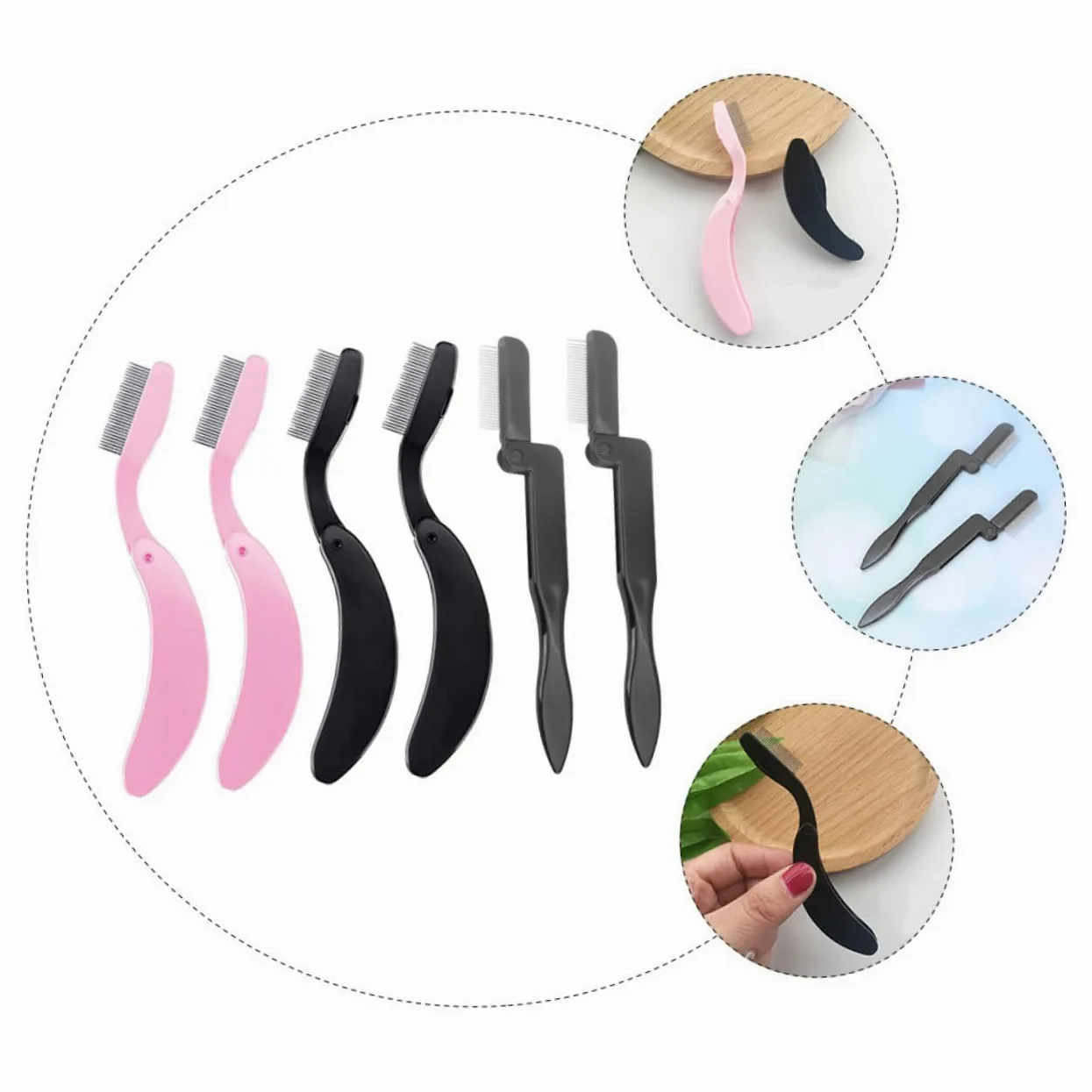 MAGICLULU 2 Set Di Spazzole Per Sopracciglia Ergonomiche Pettine Per Ciglia Pettine Per Sopracciglia Pettini Per Ciglia Pieghevoli Per Donne Strumenti Per Lo Styling Per Il Trucco 6 Pezzi*2