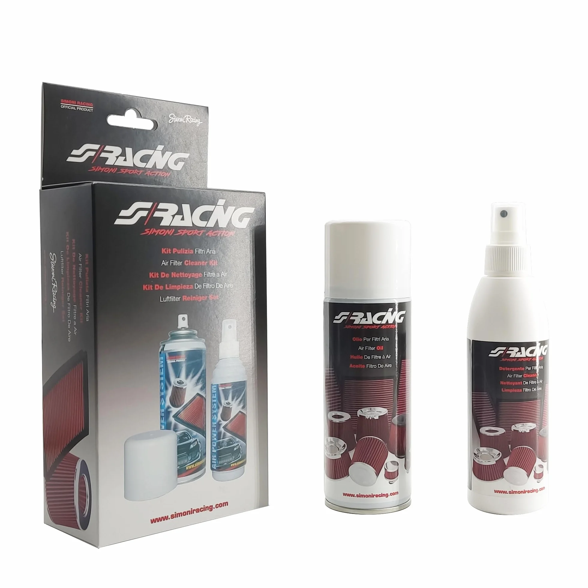 Simoni Racing Kit Pulizia Filtri Aria 200ml Olio + 200ml Detergente per Auto Moto