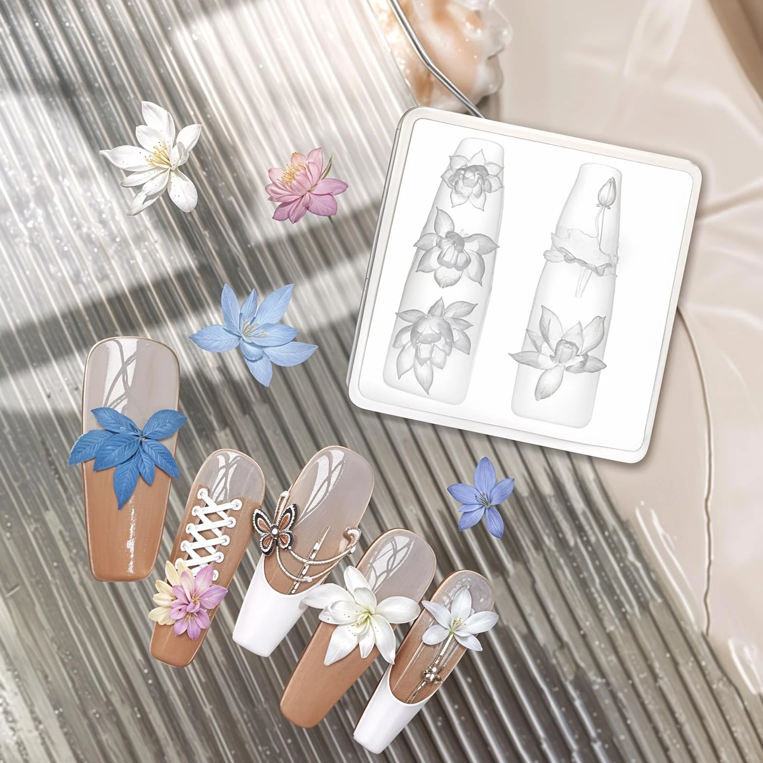 Stampi in Silicone Fiori 3D per Nail Art – Stampo Floreale per Resina Epoxy, Fiore di Loto, Decorazioni Unghie in Gel 3D incisione, Stencil per Unghie in Silicone, Accessori per Manicure e Fai-da-te