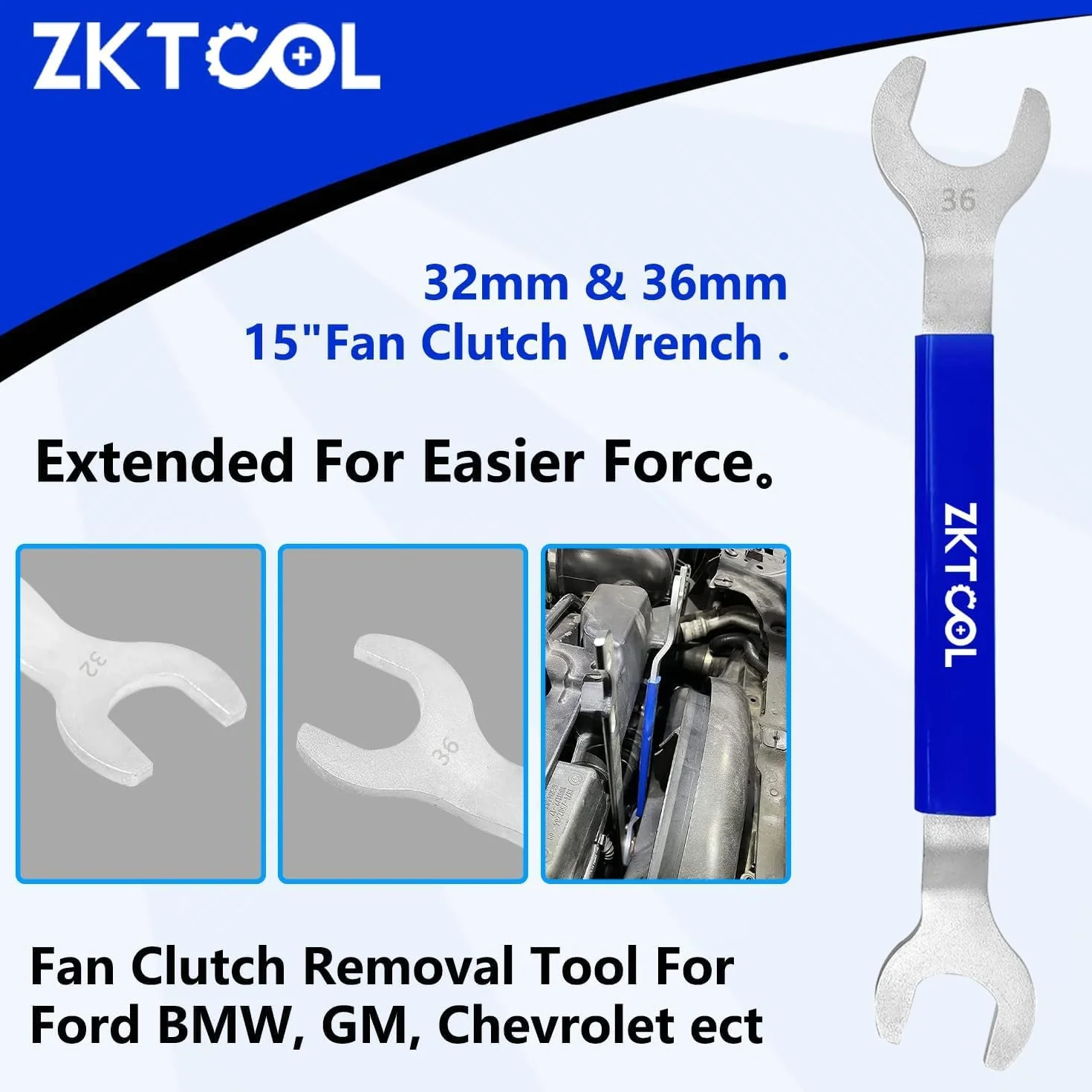 ZKTOOL 32mm e 36mm Set Chiavi Frizione Ventola Compatibile BMW Ford GM Chevrolet