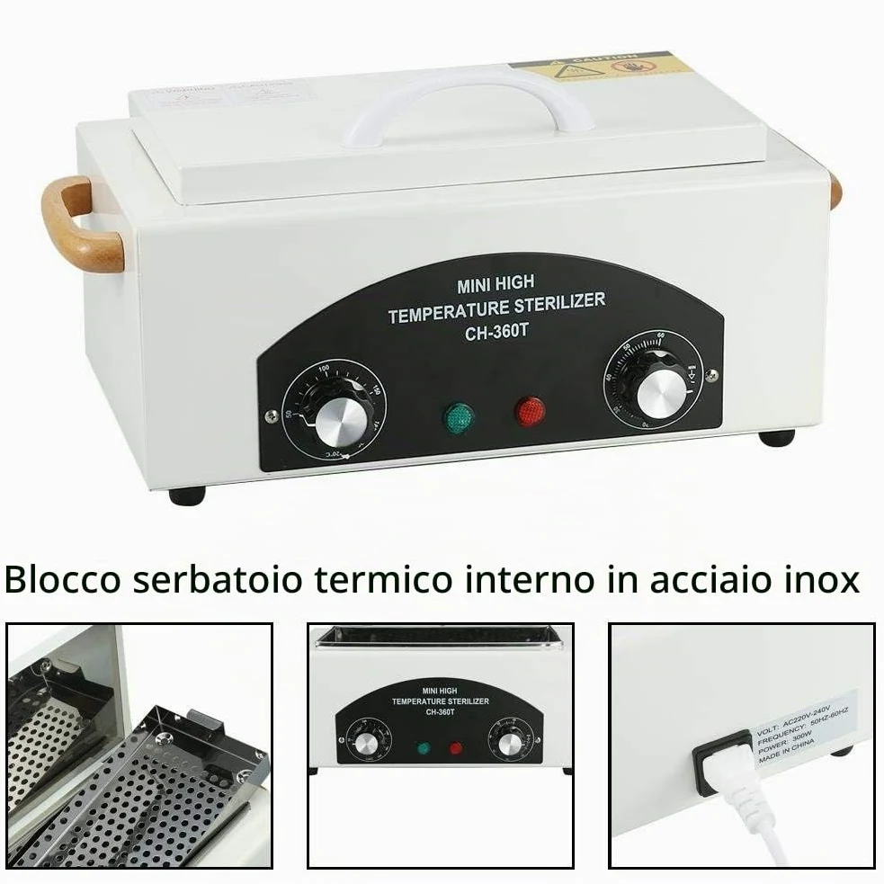 Sterilizzatore ad alta temperatura per unghie e strumenti dentali - Serbatoio smontabile in acciaio inossidabile per parrucchieri e manicure professionali