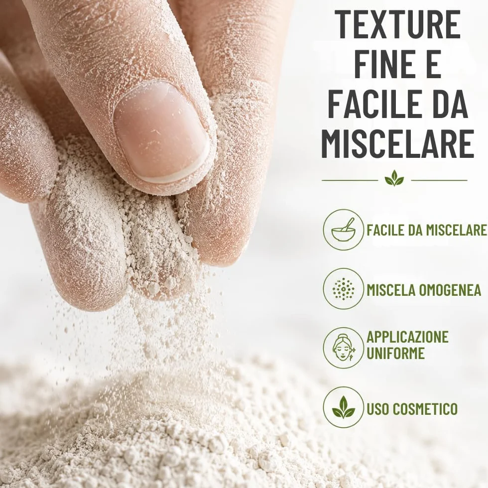 Argilla Bianca di Kaolin | 500 gr | Per la Cura della Pelle e dei Capelli | Esfoliante e Lenitivo | Ringiovanisce, calma e ammorbidisce la pelle