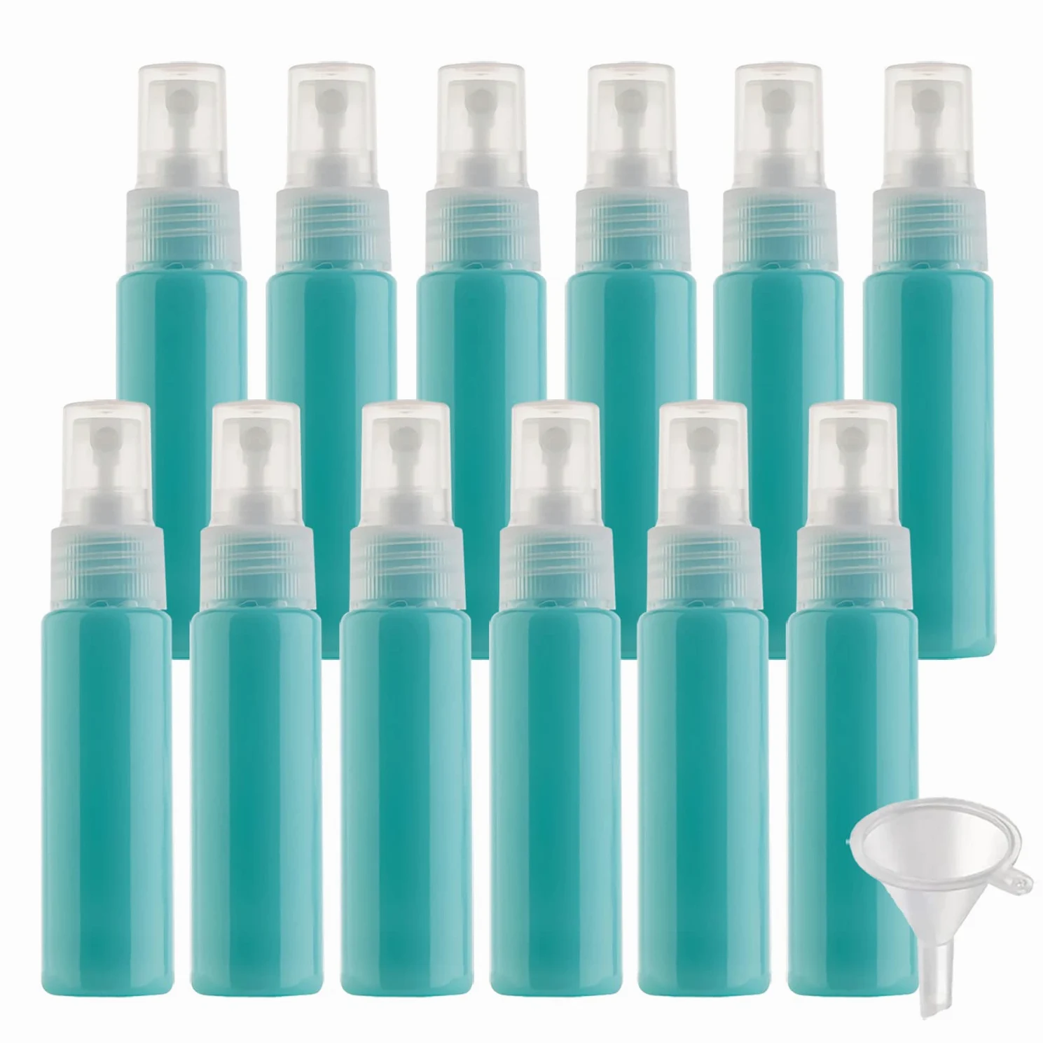 100 Pezzi 30ml Flacone Spray Vuoto Plastica Verde chiaro, Mini Flacone Spray Portatile Riutilizzabile per Nebbia, Bottiglia di Profumo, Cosmetica, Viaggio con 5x Imbuti