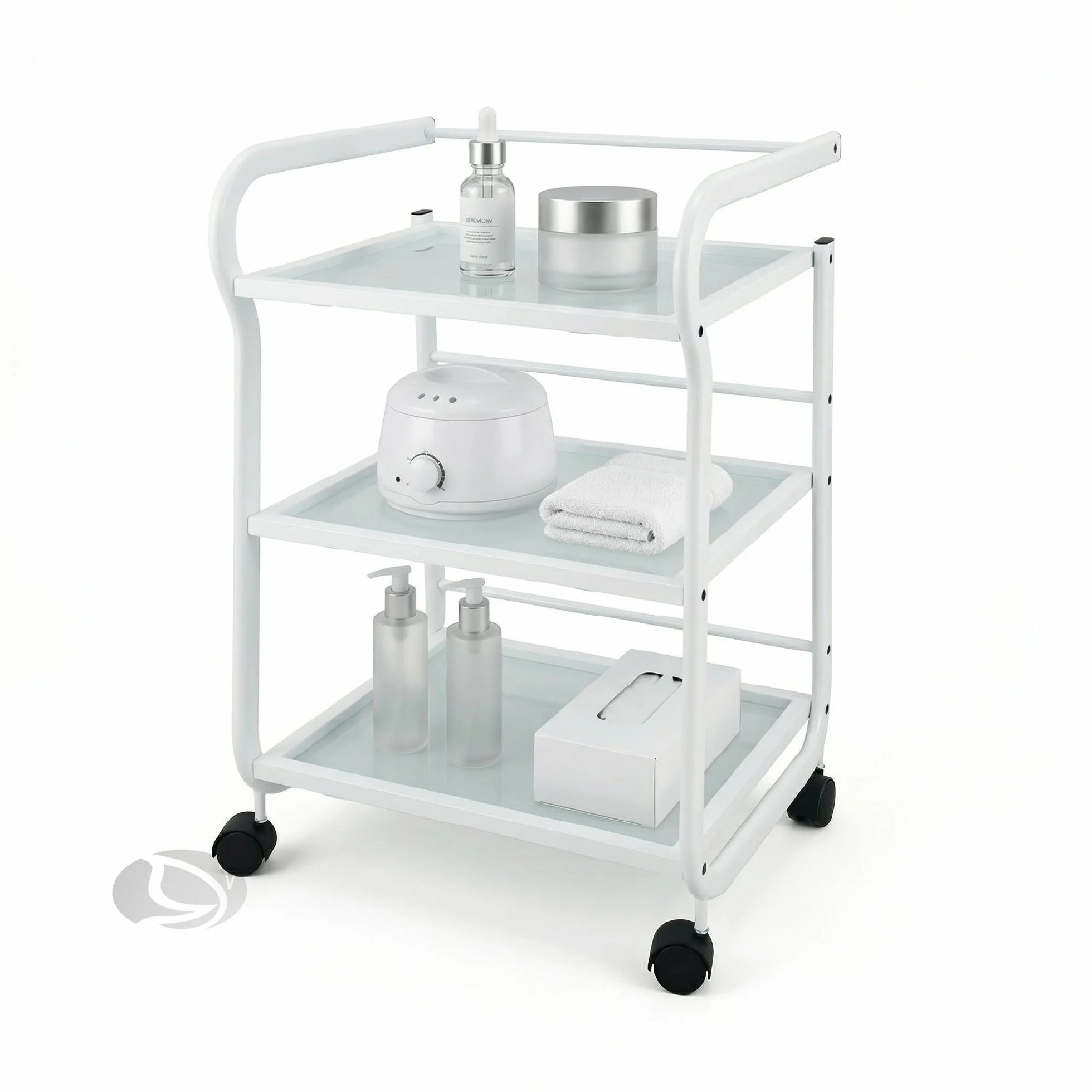 Carrello Estetista con Ruote - Mobiletto con Ruote, Leggero, Multiuso in Acciaio e 3 Ripiani in Vetro Traslucido - Carrello Portaoggetti per Estetica, Ceretta, Tattoo e Medico | Design Salvaspazio
