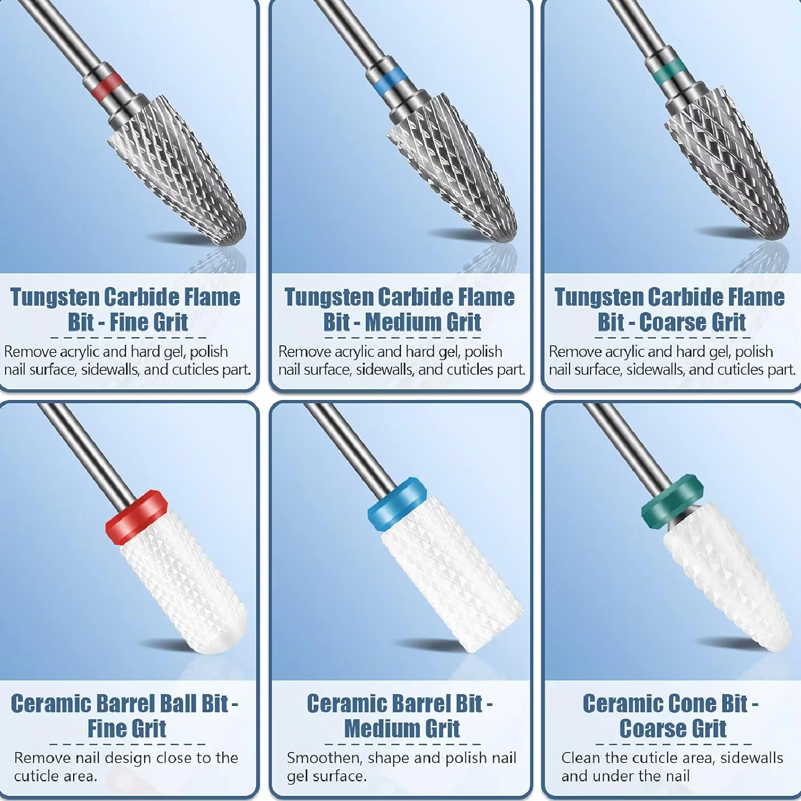 Set 13 punte da trapano per unghie carburo tungsteno ceramica diamantate 3/32 manicure pedicure