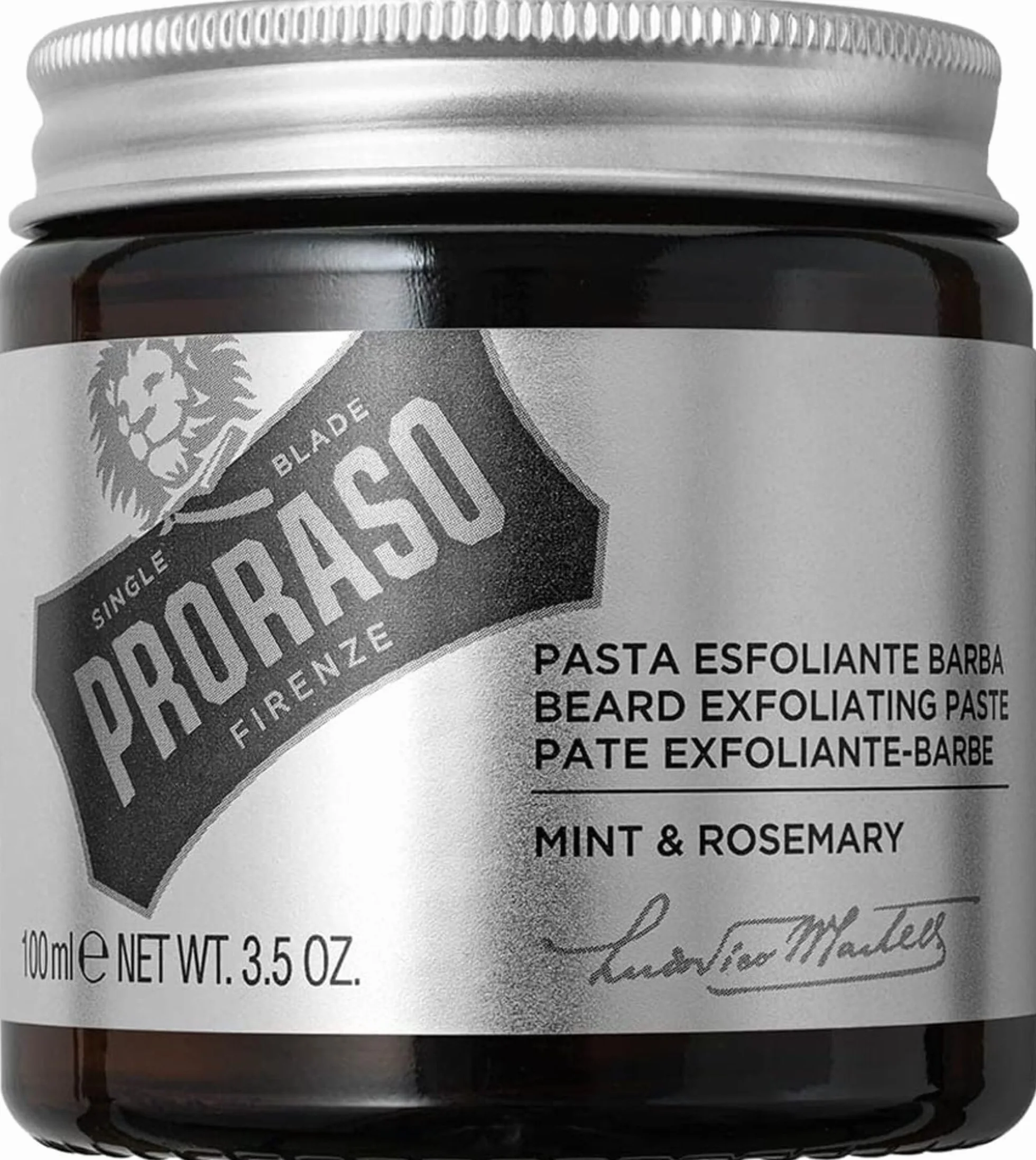 Proraso Pasta Esfoliante Barba Menta & Rosmarino, 100ml, Scrub per la cura della barba per barbe medie e lunghe dalla fragranza rinfrescante, Made in Italy