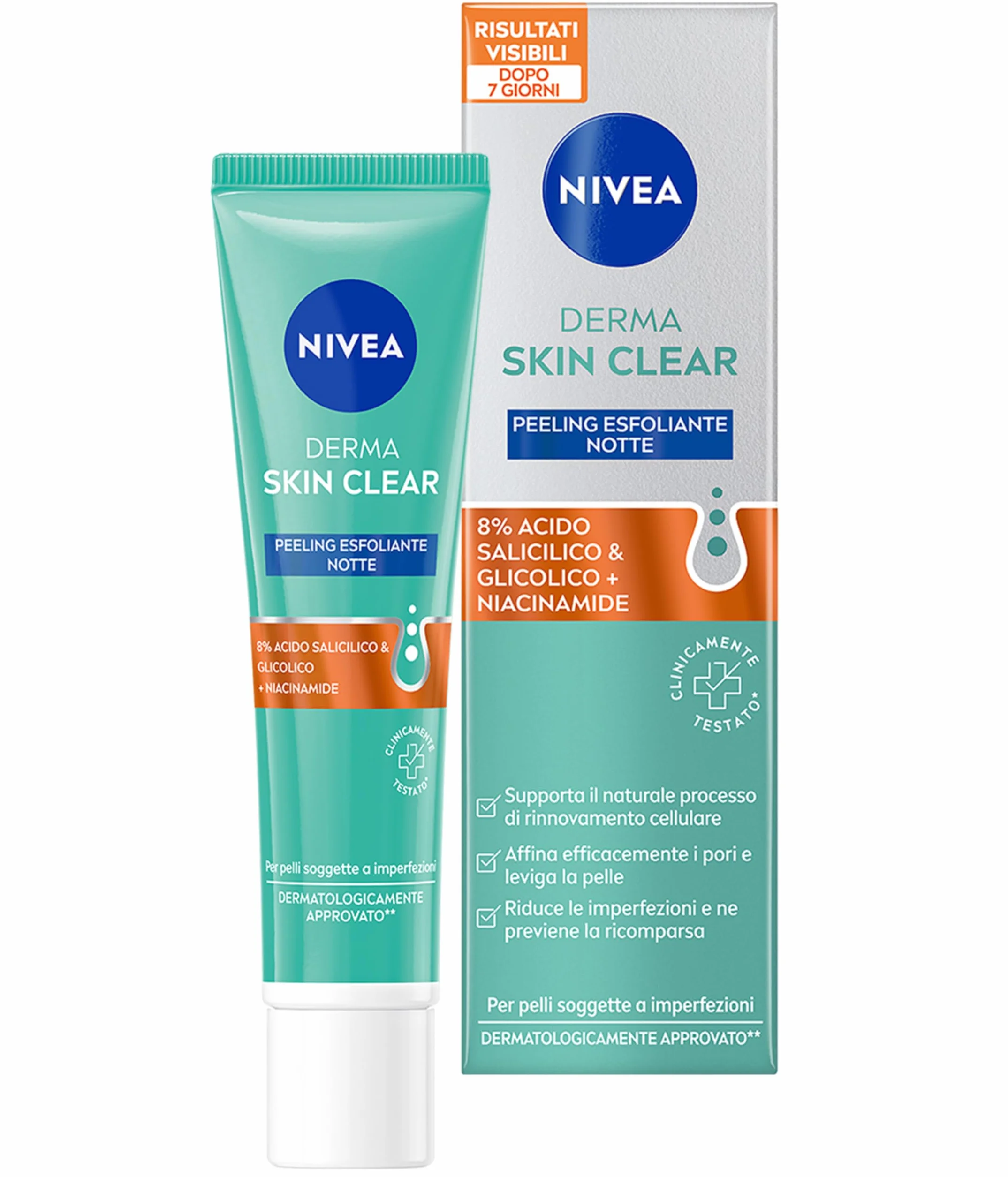NIVEA Derma Skin Clear Peeling Anti-Imperfezioni 40 ml, Peeling viso esfoliante per la cura della pelle mista con Acido Glicolico, Acido Salicilico e Niacinamide, Esfoliante viso purificante