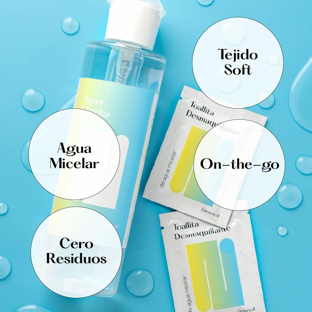 Salviette struccanti con acqua micellare per viso e collo, monodose singola senza risciacquo, 100% viscosa, biodegradabile, pulizia del viso e rimozione del trucco, 50 pezzi