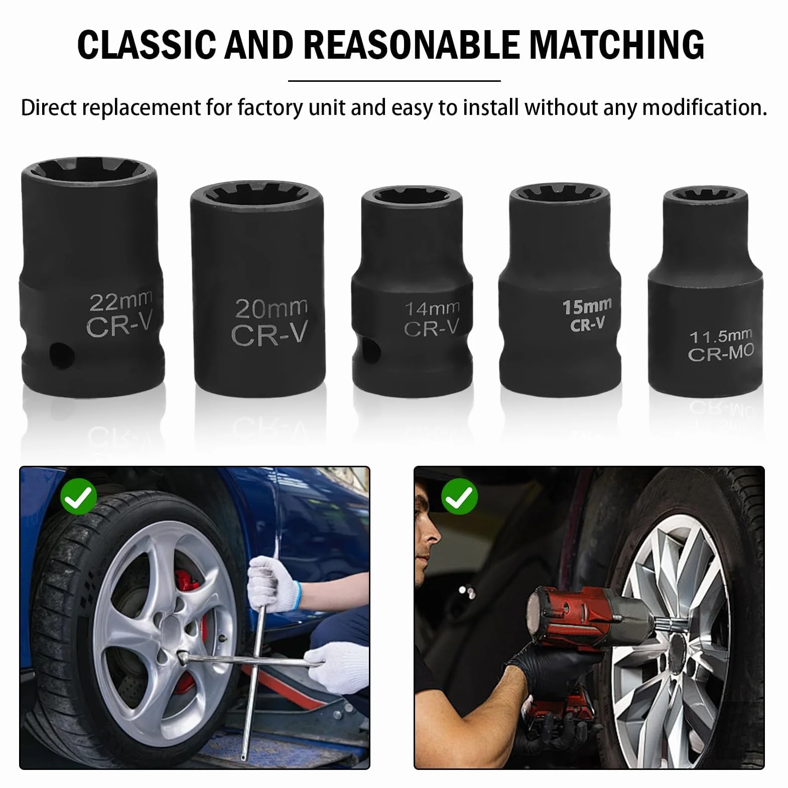 Set di 5 bussole per pinze freno 11,5 14 15 20 22 mm utensili ricambio pastiglie freno nero compatibile VW Audi Porsche