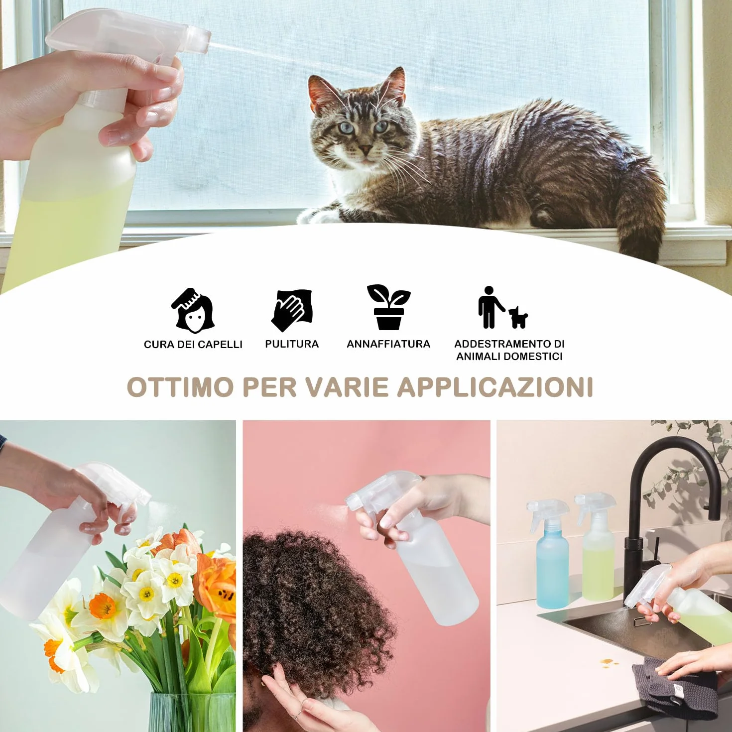 VEXPLO Spruzzino Nebulizzatore 300ml, Bottiglie Spray Vuote in Plastica Senza BPA, Regolabile Mist/Stream, Confezione da 2