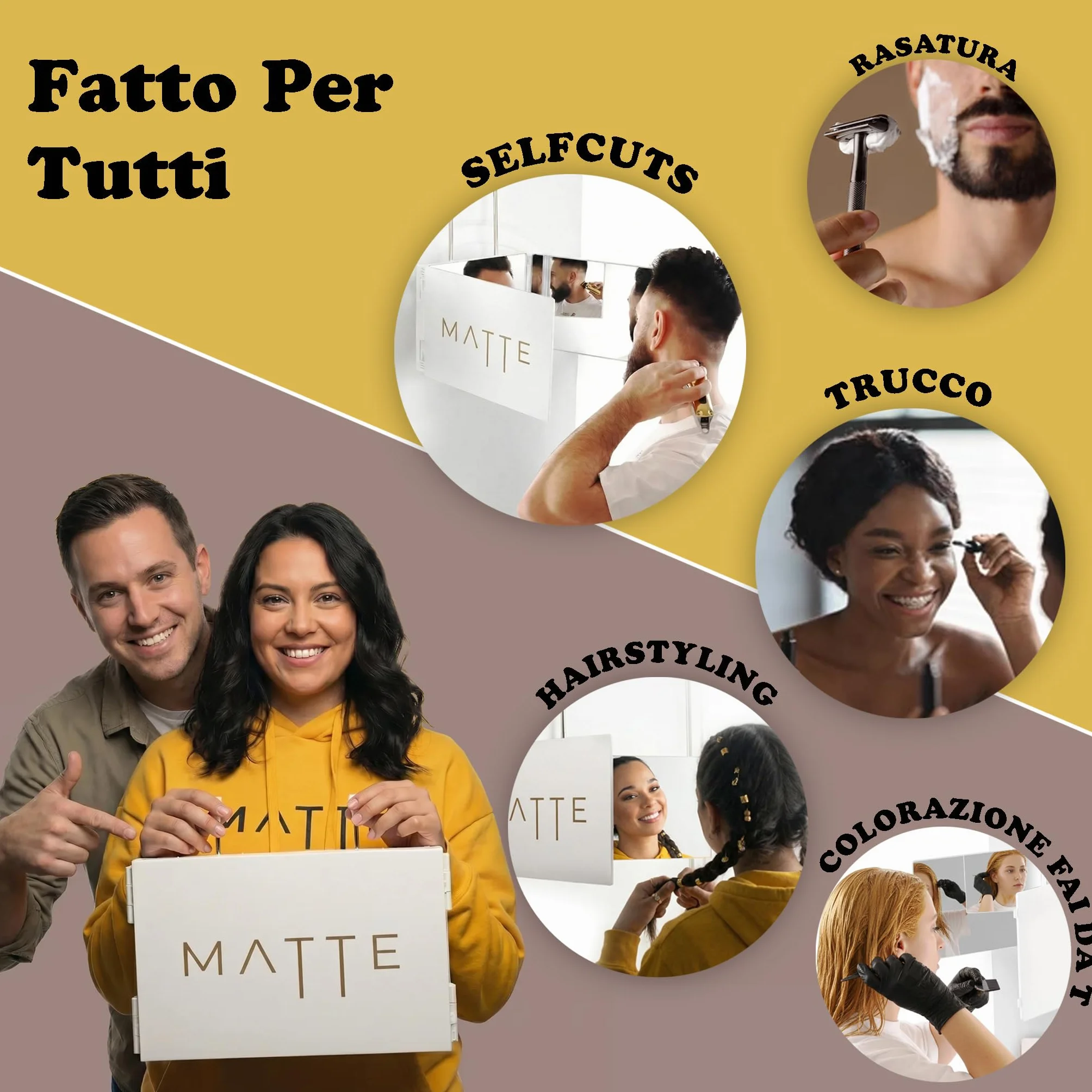 Specchio a 360 Gradi per Parrucchiere e Taglio per Donne - Altezza Regolabile con Gancio - Specchio Pieghevole a 3 Lati - Specchio da Donna per Parrucchiere - Specchio di Bellezza a