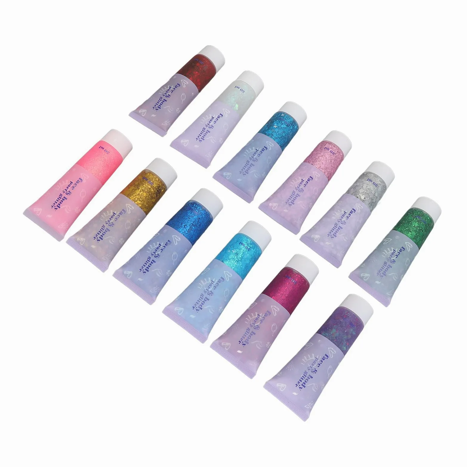 Chrees Gel Glitterato per il Corpo Olografico, Gel Scintillante con Paillettes Glitterate per il Viso in 12 Colori Cosmetico per Trucco e Feste per Festival