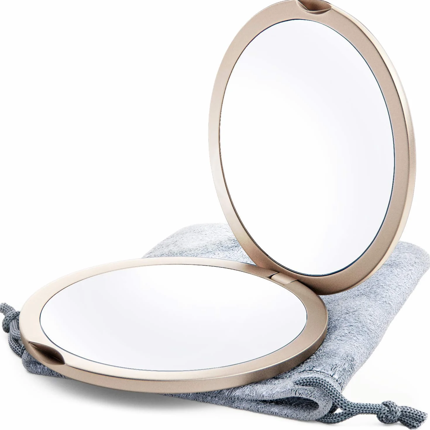 Specchio Compatto 10X per Borse, Specchio da Viaggio a due Lati Trucco, 10cm Tascabile Piccolo (Champagne Oro)